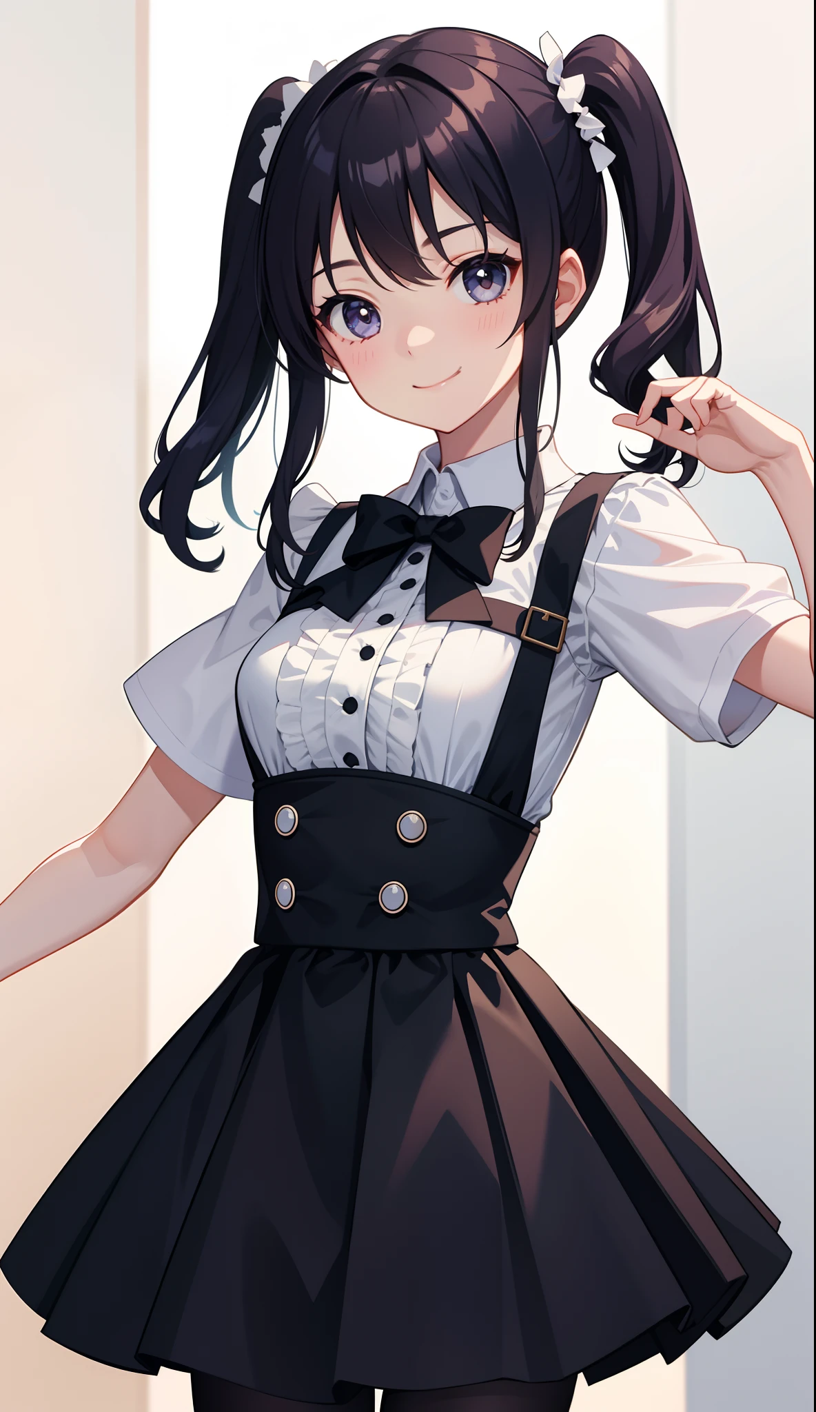 1girl in、A smile、A delightful! The shirt、skirt by the、(small tits)pinafore、doress、hair adornments、(Maids)、