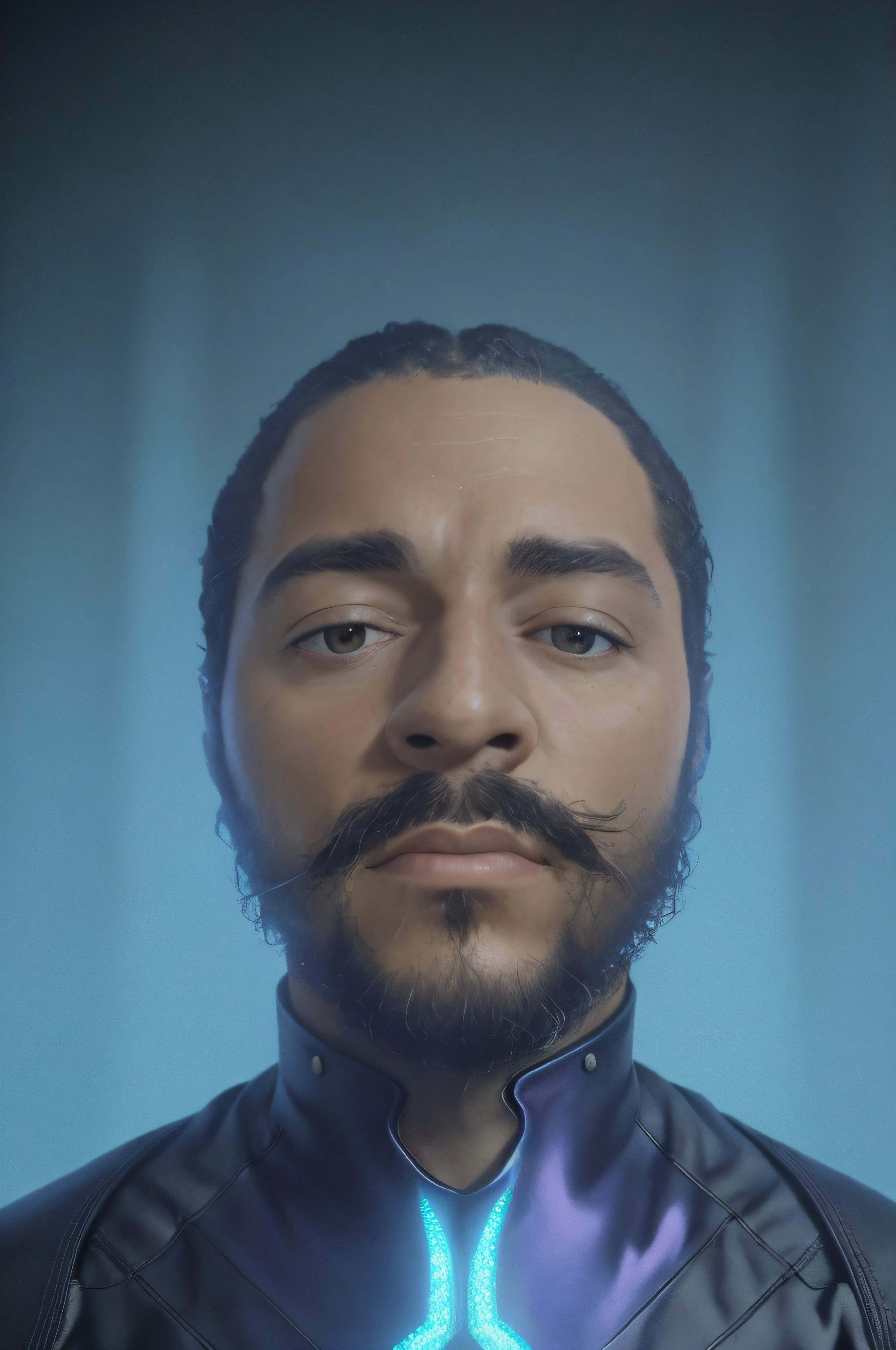 There is a man with a beard and tie with a bright light, retrato vfx altamente detalhado de, Retrato VFX altamente detalhado, Portrait of Crazy Post Malone, retrato de alta qualidade, cinematic bust portrait, retrato detalhado do caractere, retrato de personagem de closeup, retrato ultra detalhado, retrato de personagem pintado, Cinematic realistic portrait, retrato de ultra realista, irreal 5. retrato de rpg, 8k portrait render