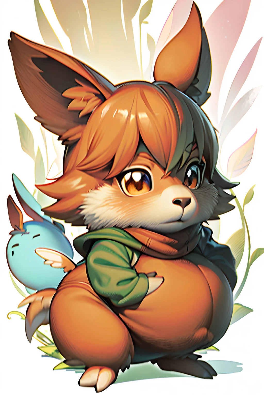 Imagem dos desenhos animados de um pequeno animal marrom com um nariz vermelho, Rato Maplestory, anthropomorphic warrior piglet, official illustration, Pokemon Tempo Bom, Arte Oficial, inspirado no Mestre Kanbun, official rendering, anthropomorphic shiba inu, Alto, Eevee, Koda Kazuma, arte oficial do personagem, segurando uma pose de pudica