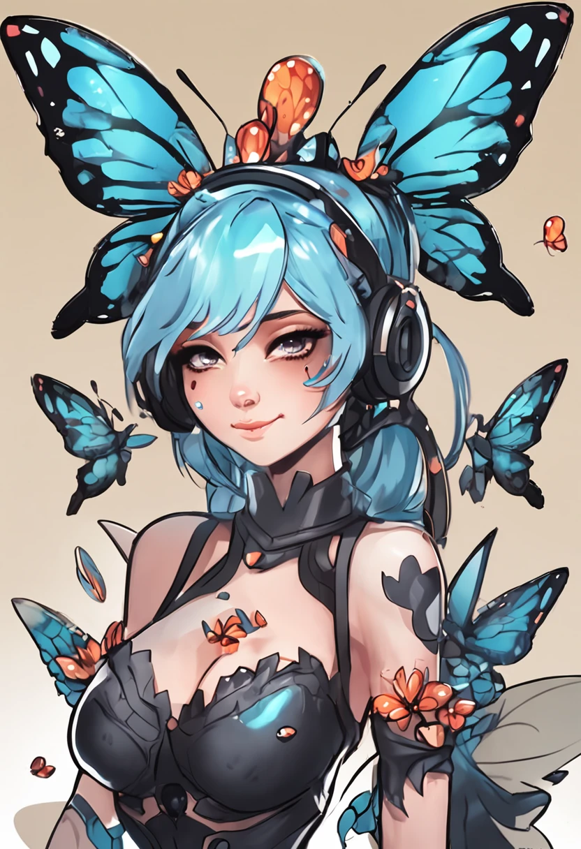 1 mature royal sister butterfly woman character with blue hair and butterfly costume with a seven-star ladybug henchman personified,pixie character, character art of maple story, water fairy, official character art, faeries, pixie,Official artwork, Fairy, changelingcore,9,9 emoji packs,9 poses and expressions,European and American style,Black strokes,Different emotions,8K,League of Legends art style,Alex Flores