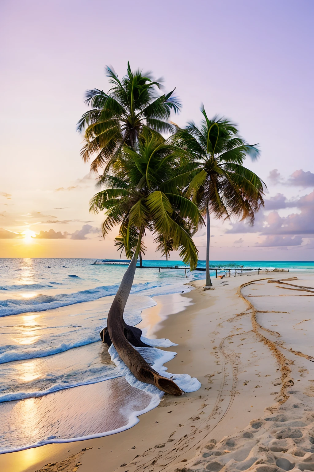 There are two coconut palms on the beach near the water...,Evening time coconut palms on the beach, It shows the beach at sunset..., Aruba, Caribbean, Sunset Beach, Tropical Beach, At sunrise, Sunset on the beach, , coconut tree, Bahamas, coconut tree, Tropical Places, Magical beautiful Palm Beach, Jamaica, White sand carribean, Puerto Rico, Warm glow, beach