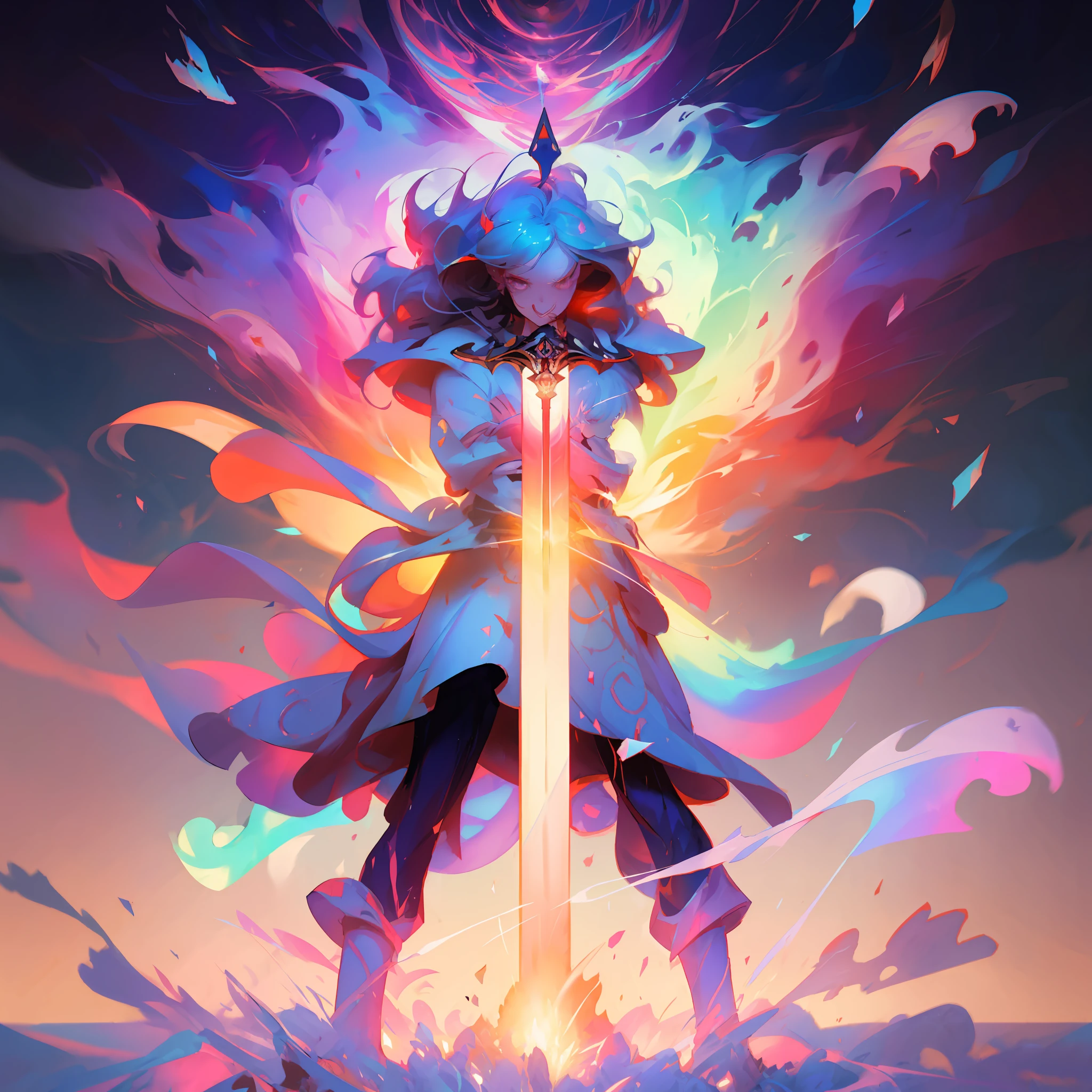 Anime girl with sword and colorful background, style of duelyst, jen bartel, Epic fantasy digital art style, Anime epic artwork, Epic fantasy art style, Anime fantasy illustration, rossdraws cartoon vibrant, Anime art wallpaper 8 K, Anime art wallpaper 4 K, Anime art wallpaper 4k, Rosla global lighting, Kushatt Krenz Key Art Women