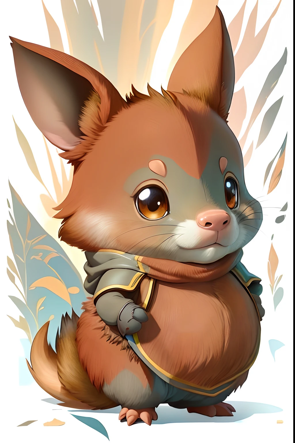 Imagem dos desenhos animados de um pequeno animal marrom com um nariz vermelho, rato maplestory, anthropomorphic warrior piglet, official illustration, pokemon rato bonito, Arte Oficial, inspirado no Mestre Kanbun, official rendering, anthropomorphic shiba inu, Altas, Eevee, Koda Kazuma, arte oficial do personagem, segurando uma pose de pudica