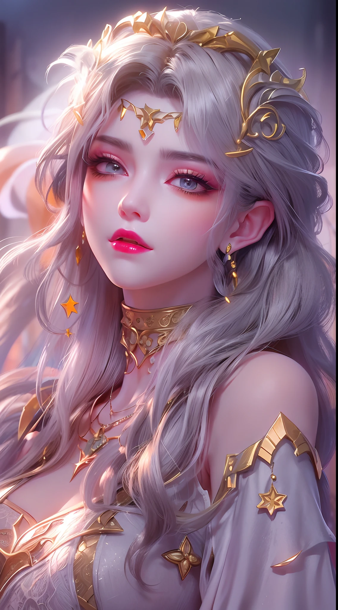 1 20 year old girl, 1 goddess Athena, pink purple silk dress, beautiful goddess Athena face without blemishes, delicate yellow nightgown, long thin sequin nightgown with many sexy black lace details, 1 beautiful thin red silk cloth half veil, female saint legend, female saint icon, beautiful goddess style glitter, dark and mysterious version, vermilion lips, plump red lips, not smiling, mouth closed, delicate and beautiful pino detailing, delicate and beautiful lip detail, , (pure and flawless face: 1.9), female saint body, round chest, big and round breasts, phoenix brooch, long flat bangs, (black long hair: 1.9), flower stickers tattoo on forehead, beautiful clear face and well-proportioned eyes, (light purple eyes: 1.8), (big round eyes and makeup, sexy wet eye makeup, very beautiful and meticulous hair makeup, long and delicate blonde hair, delicate, body image: 1.8), figure: and vivid, (stars that make up the sky: 1.7), (the sky of heaven and the fictitious gate of time and space: 1.8), fictional art, RAW photos, hanfu photos, best photos, high resolution, best quality, best photos, best goddess quality, 8k female, super 8 single saint portraits, truest color schemes, masterpieces, best beauty brands, best hair jewelry, brand real photo, dark studio, border light, two-tone lighting, (rose white skin: 1.4), (high skin detail: 1.1), 8k uhd, d slr, soft light, 8k, high quality, candid, volume Smooth and sharp, 10x pixel increase, sexy goddess, sexy goddess, (background space: 1.8), (most beautiful aurora eyes: 1.7), beautiful eyes, aurora beautiful and flowery, (beautiful single girl: 1.8), (more details:0.8),