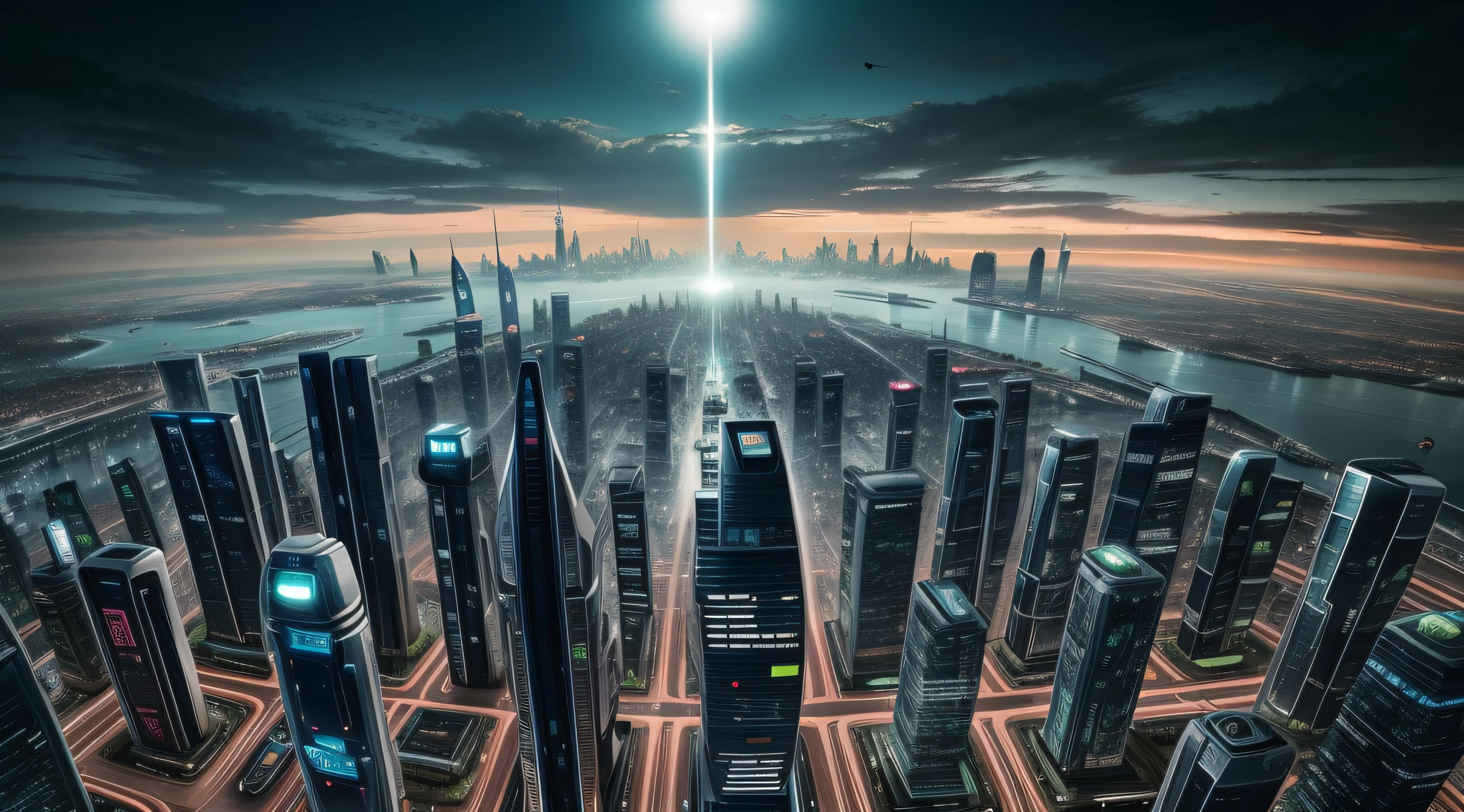 Cidade futuristica,There are a lot of trees and buildings in the background, futuristic utopian city, alien futuristic city, futuristic alien city, landscape of a future city, otherwordly futuristic city, in fantasy sci - fi city, Alien buildings, Futuristic utopian architecture, futuristic utopian metropolis, Photo of futuristic cityscape, an alien city, futuristic structures, an alien cityscape
