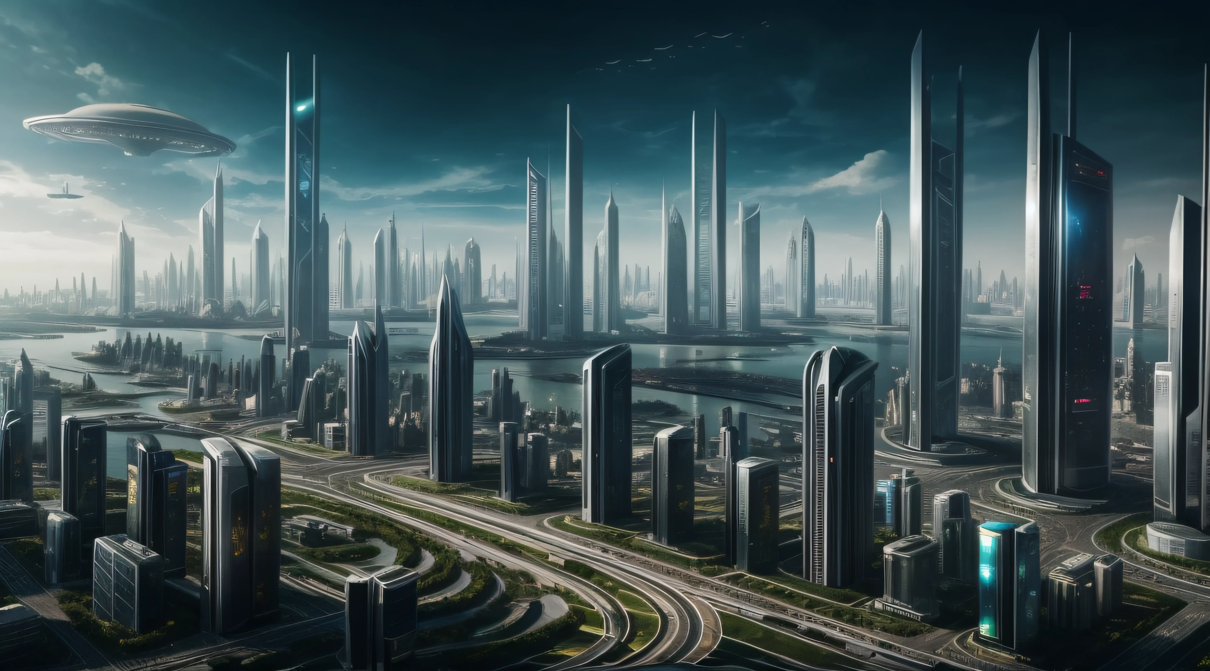 Cidade futuristica,There are a lot of trees and buildings in the background, futuristic utopian city, alien futuristic city, futuristic alien city, landscape of a future city, otherwordly futuristic city, in fantasy sci - fi city, Alien buildings, Futuristic utopian architecture, futuristic utopian metropolis, Photo of futuristic cityscape, an alien city, futuristic structures, an alien cityscape