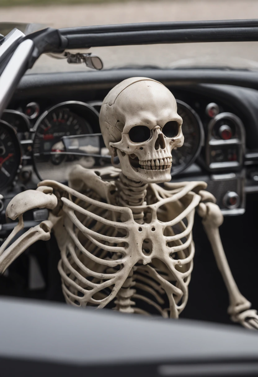 a skeleton monster driving a porsche 911