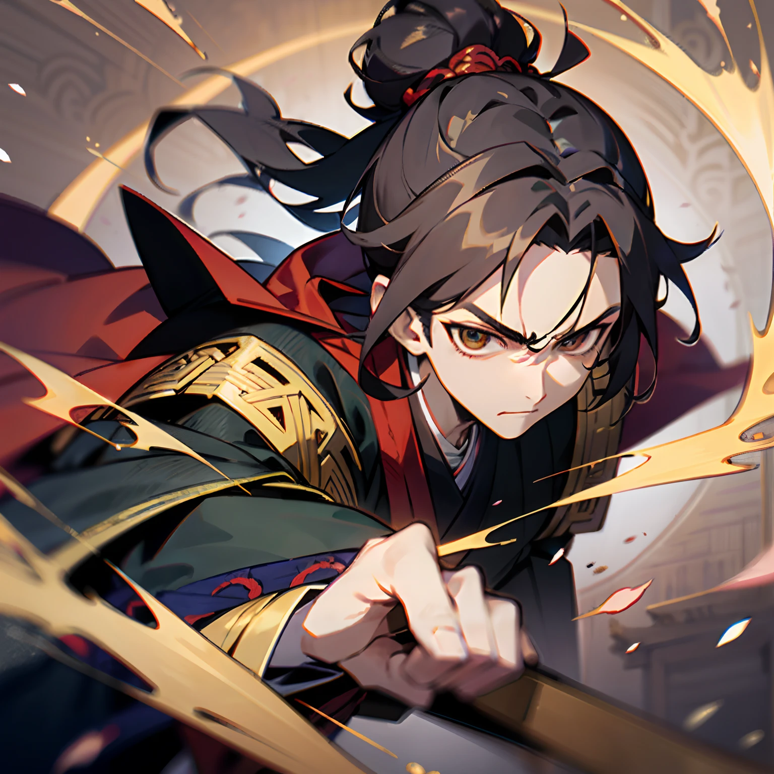 Arash, the Swordsman of the Thousand Armies
Based on: The historical figure of Miyamoto Musashi.
Physical Characteristics and Dress: Arash is a haughty warrior with black hair tied in a bun. He wears elegant samurai armor and a red cape with gold embroidery. In his hands, he wields two twin swords, bright and sharp as the full moon.
Powers: Arash is a master of martial arts, with an unparalleled skill in combat. He possesses extraordinary dexterity and is able to perform fast and precise movements. In addition, he possesses a keen perception and can anticipate the movements of his opponents. His inner strength and concentration are so intense that he can manifest the energy of his swords in powerful blows.
Setting: Arash lives in feudal Japan, where honor and the samurai code are the foundation of his society. Its environment consists of lush landscapes, with fields of cherry blossoms and majestic temples. He is a lone ronin, traveling from place to place, protecting the defenseless and challenging the most skilled opponents. Dynamic pose, ultra detailed, 8K, 4K, high resolution, perfectly drawn, extremely detailed, animated pose, cinematic light, cinematic shadow, perfectly drawn hands, detailed face, detailed background, rich background image of details.