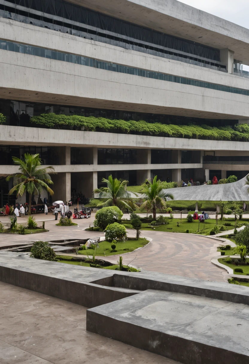 suasana kota dengan gedung gedung tinggi dengan cahaya kota, dengan latar belakang futuristik