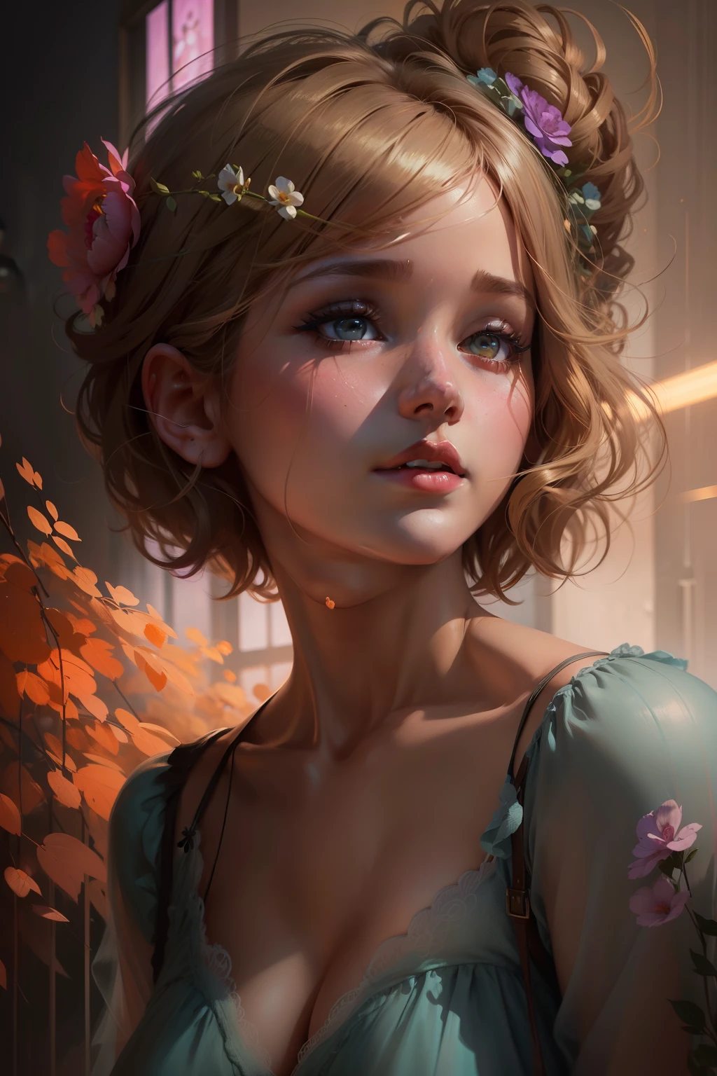 a painting of Jennifer Lawrence looking like Bunty Bailey, with Pixie hair style, dreamlike atmosphere, a hyperrealistic painting, notes on top of the drawing, inspired by Yanjun Cheng, artwork in the style of guweiz, detailed digital 3d art, hyperrealistic, detailed, beautiful art uhd 4 k, japanese pop surrealism, painting of beautiful