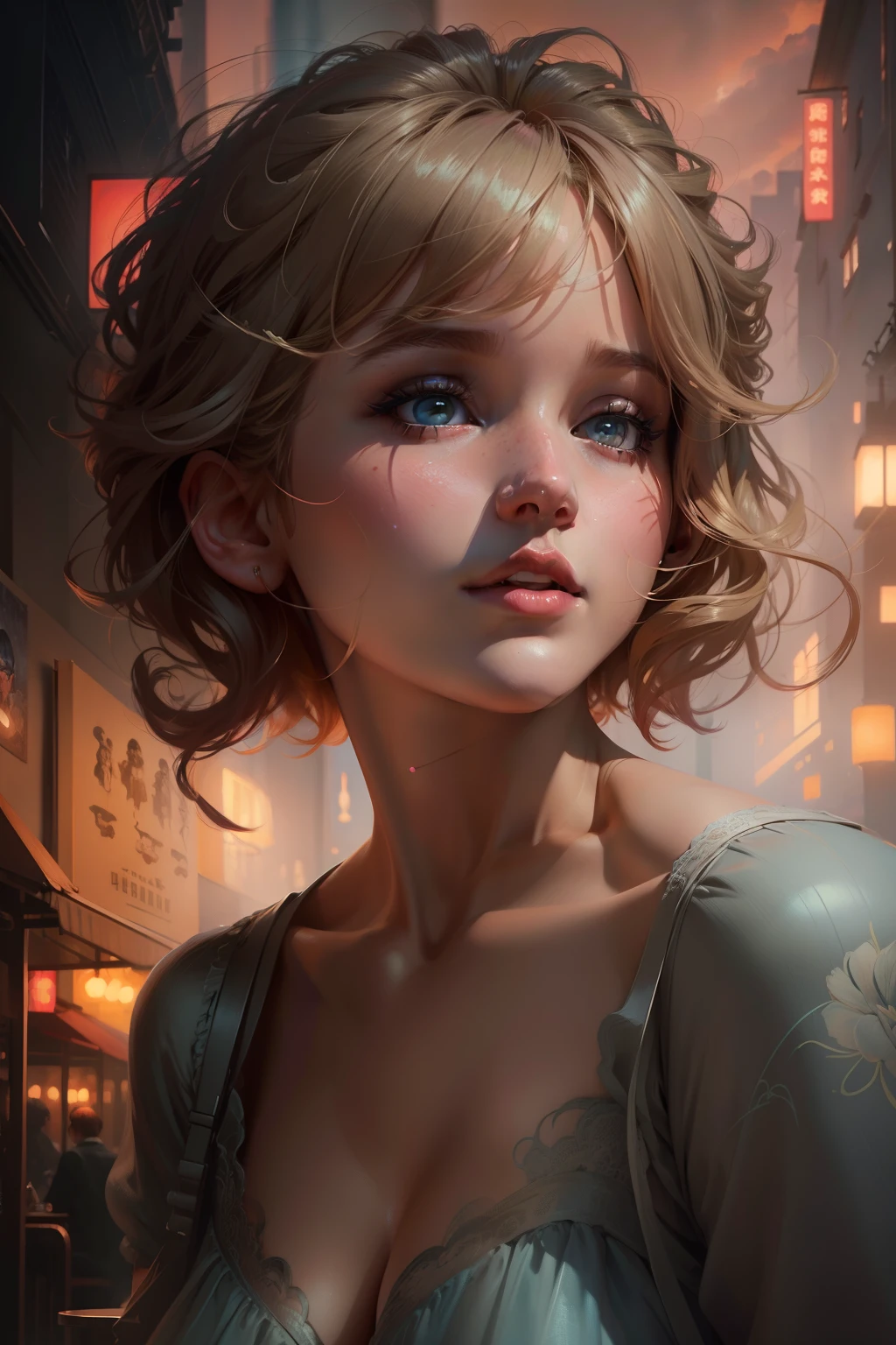 a painting of Jennifer Lawrence looking like Bunty Bailey, with Pixie hair style, dreamlike atmosphere, a hyperrealistic painting, notes on top of the drawing, inspired by Yanjun Cheng, artwork in the style of guweiz, detailed digital 3d art, hyperrealistic, detailed, beautiful art uhd 4 k, japanese pop surrealism, painting of beautiful