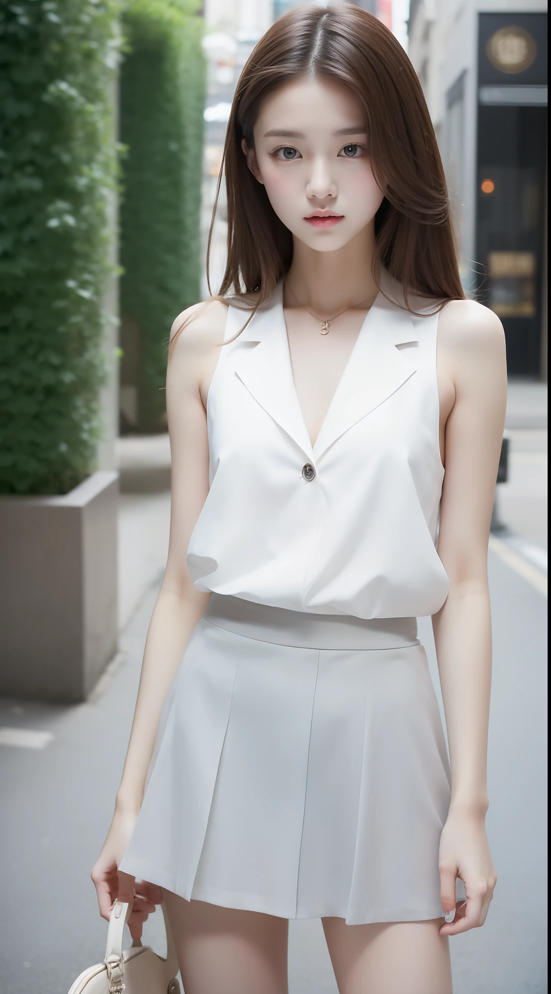 top Quority，Ultra-clear resolution，Clear  eyes，plain face，s the perfect face，White skin，Perfect chest，with perfect legs，Different styles of skirts，Random environment