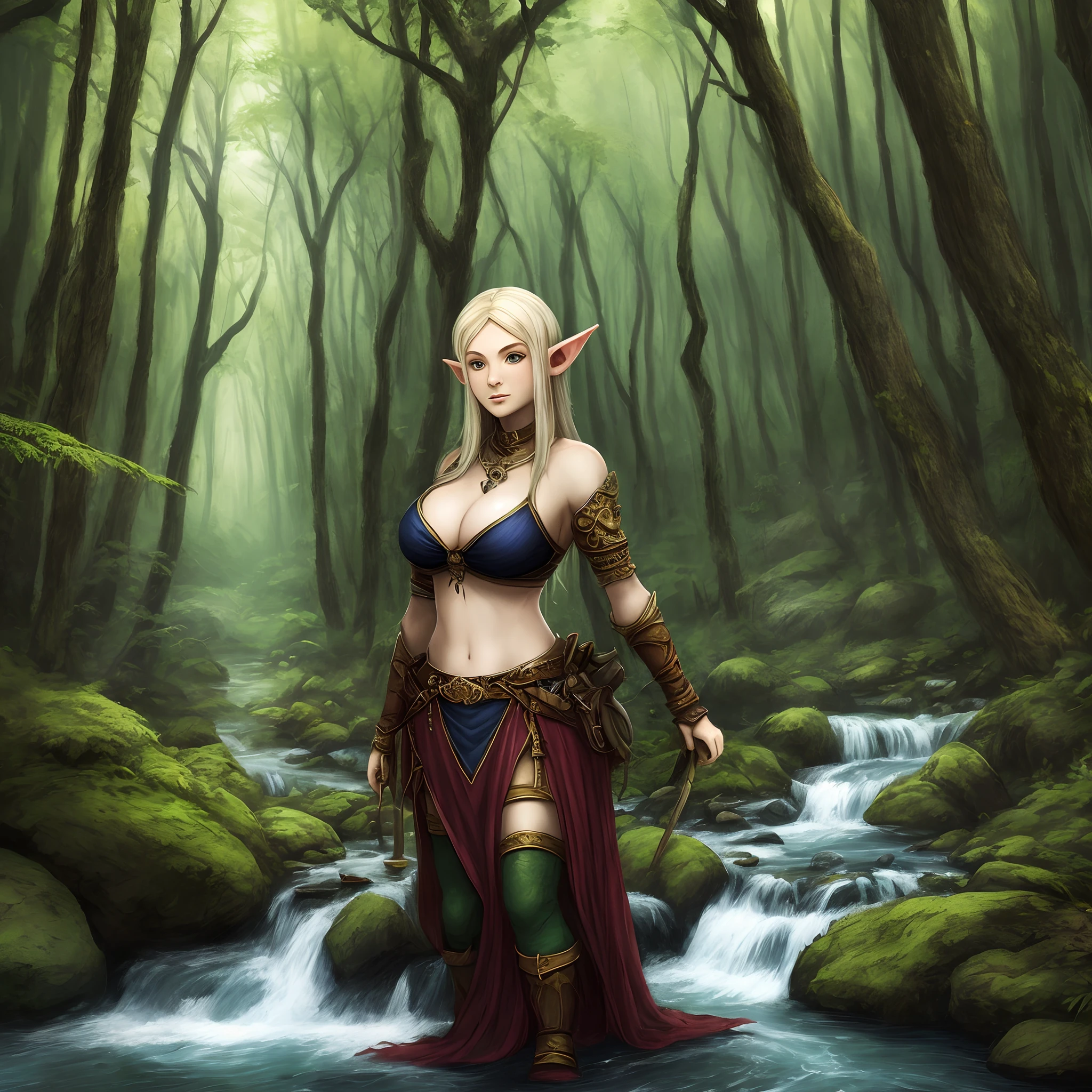 the elf,femele,huge tit,Deep forest,small stream,nakeness