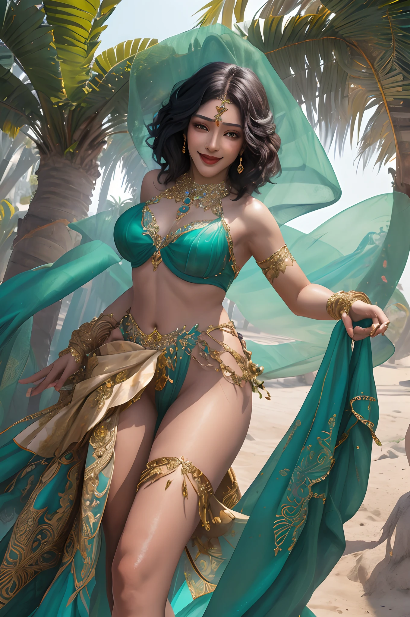 1girl, (face veil,mouth veil:1) ,dancer,masterpiece,bride,bride,(portrait:1.4), high quality, tropical palace ,(masterpiece:1.2),(best quality:1.2),shiny skin,(see-through),realistic,smile ,ornate,intricate,looking at viewer