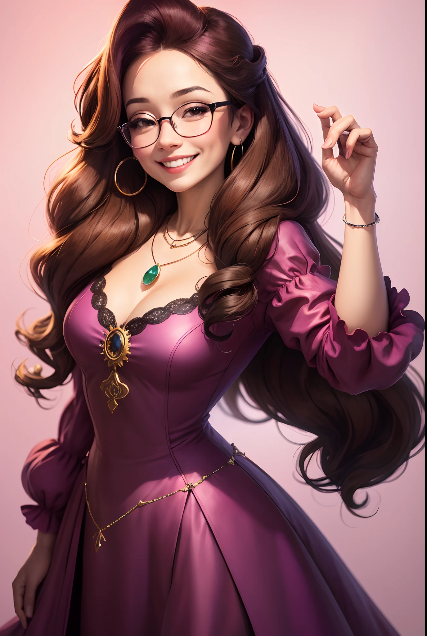 arafed woman with glasses and a necklace smiling at the camera, pokimane, saturated colorized, color portrait, render of mirabel madrigal, with glasses, frontal picture, digital art but photo, made with photoshop, colored accurately, digital art. @mariomaniacdude, coloured photo, alanis guillen, headshot photo, halfbody headshot