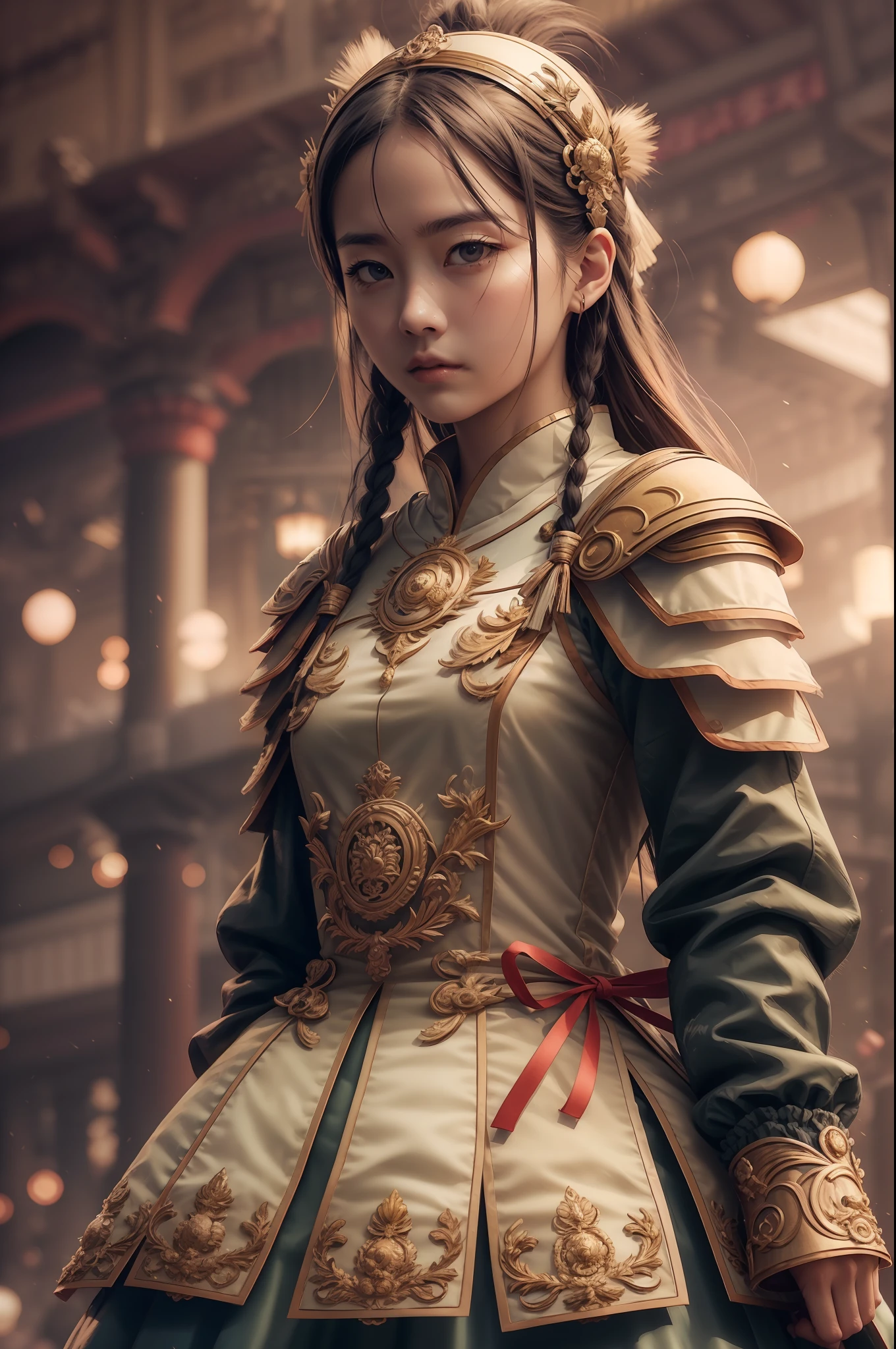 A woman in a green dress with a red ribbon and a crown - SeaArt AI