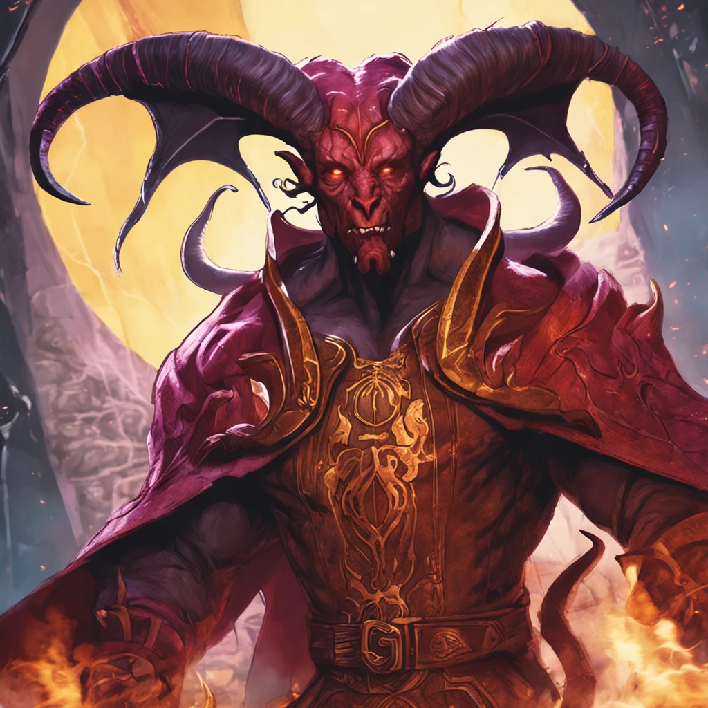 A cambion is the offspring of a fiend (usually a succubus or incubus) and a humanoid (usually a human). Cambions inherit aspects of both parents, but their horns, leathery wings, and sinewy tails are hallmarks of their otherworldly parentage. male, y, demon, portrait, medieval fantasy, rpg