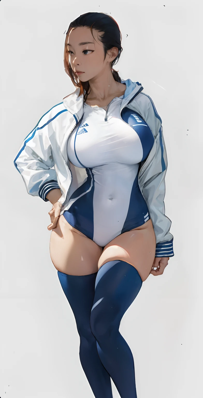 swimming uniform,A half body,huge tit,Wide hips,Slim