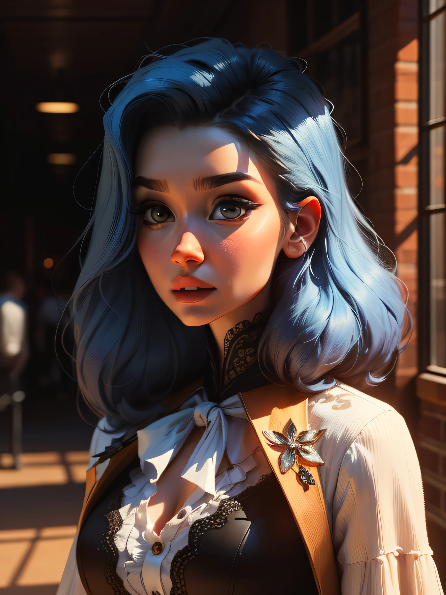 Fine, (Best Illustration), 8k Resolution, Intricate Details, Best Quality, Realistic, Ultra Detailed, Best Lighting, Best Shadows, Ultra HD, a girl, beauty face, big eyes, blue hair, long hair, magician, standing, looking at viewer,