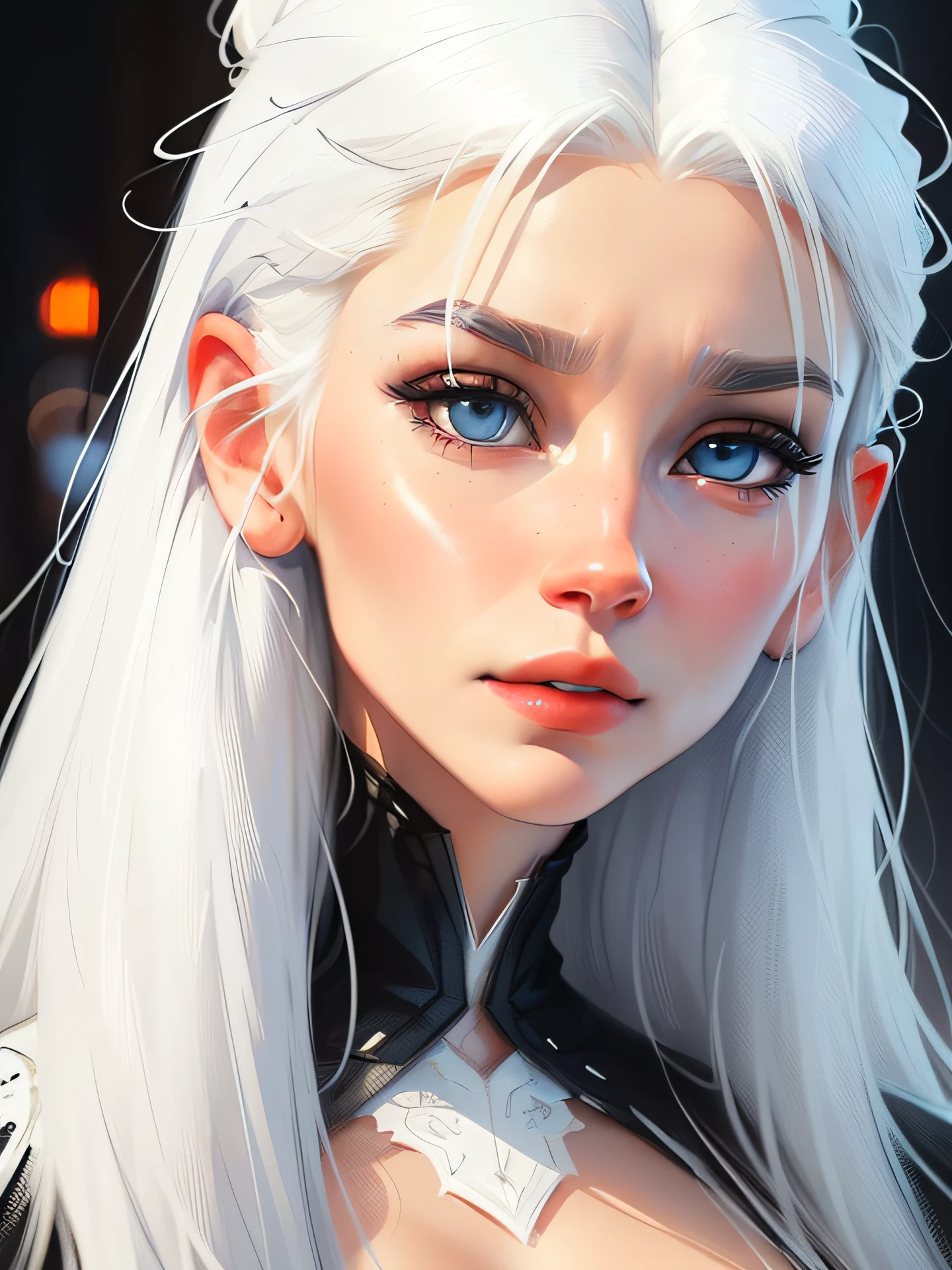 a close up of a woman with white hair and blue eyes, girl with white hair, perfect white haired girl, white haired, white haired lady, digital character painting, white-haired, closeup character portrait, character art portrait