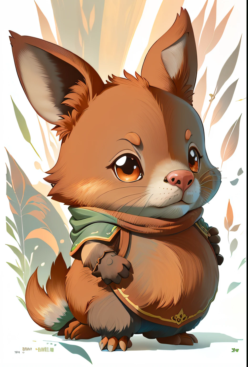 Imagem dos desenhos animados de um pequeno animal marrom com um nariz vermelho, Rato Maplestory, anthropomorphic warrior piglet, official illustration, Pokemon Tempo Bom, Arte Oficial, inspirado no Mestre Kanbun, official rendering, anthropomorphic shiba inu, Alto, Eevee, Koda Kazuma, arte oficial do personagem, segurando uma pose de pudica