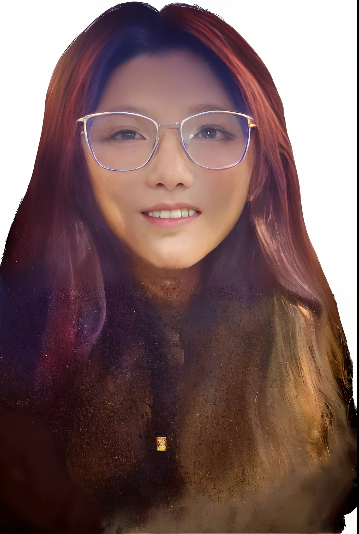arafed woman with glasses and a gold necklace, saturated colorized, color portrait, frontal picture, digital art but photo, made with photoshop, colored accurately, digital art. @mariomaniacdude, coloured photo, alanis guillen, headshot photo, halfbody headshot