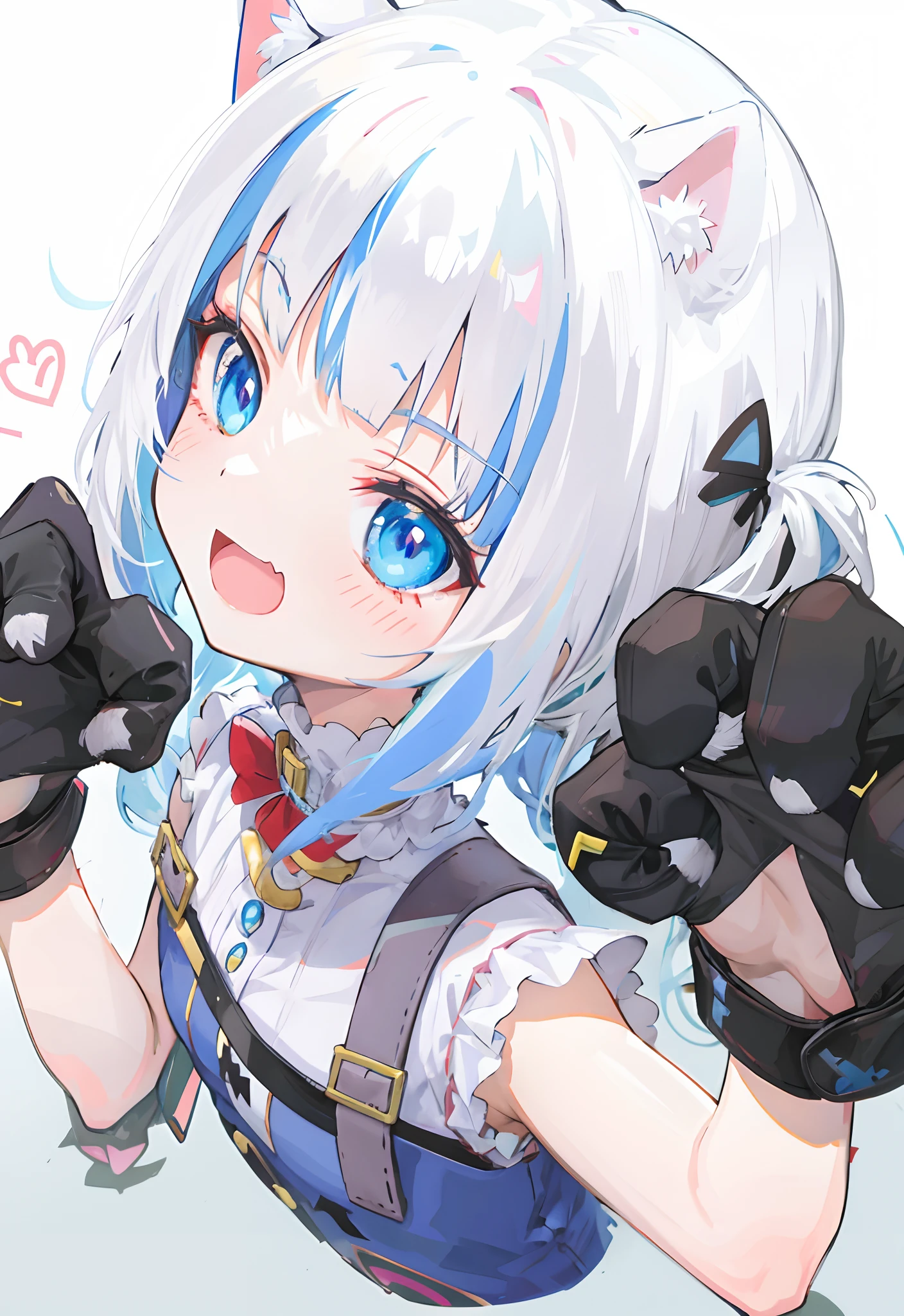 Anime girl with white hair, Blue eyes and cat's claw gloves, twintails white_mitts, cute anime catgirl, anime catgirl, White Cat Girl, anime cat,cat paws， Cat woman, Cat girl, Attractive cat girl, anime girl with cat ears, Very beautiful anime cat girl, Cat woman, nekomimi, Anime moe art style，hololive，Pisif，Anime moe style，Extreme light and shadow，hyper HD，best qualtiy