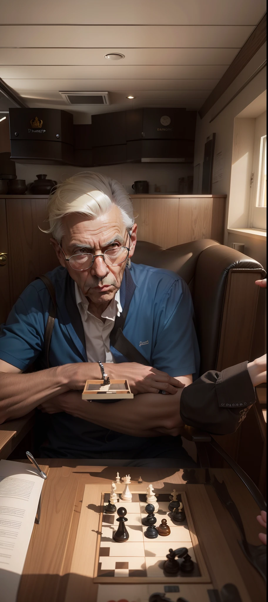 The man in the picture plays chess with former US President Donald Trump
