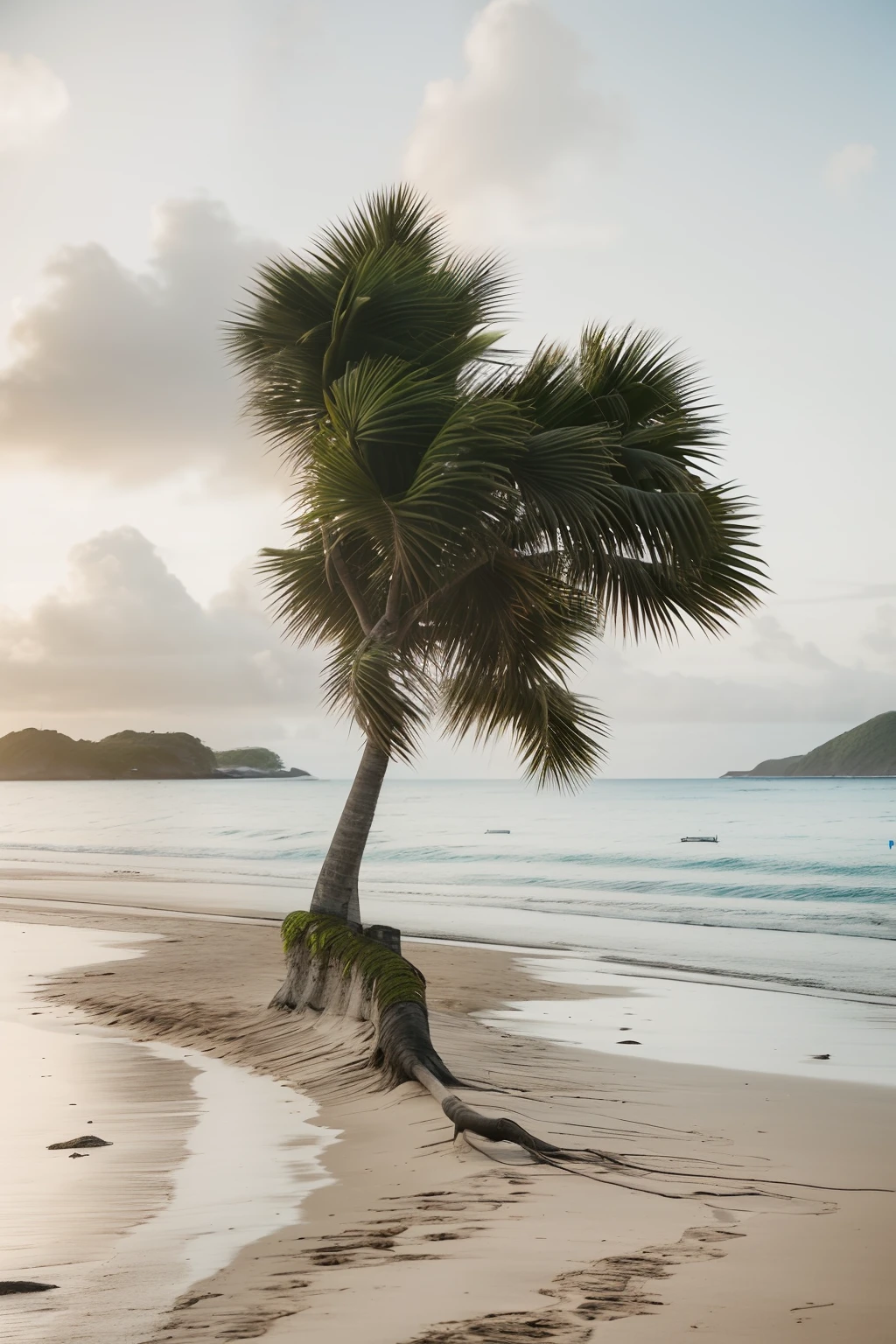 There are solitary trees on the beach with benches.., The trees are on top of the calm sea.., beach tree in the background, Solitary tree, In a beachfront environment, Single tree, Quiet environment, Quiet beach atmosphere, Fertile trees, beautiful environment, Calm environment, Beach landscape, Tropical climate, Beautiful trees, Quiet atmosphere, One Tree