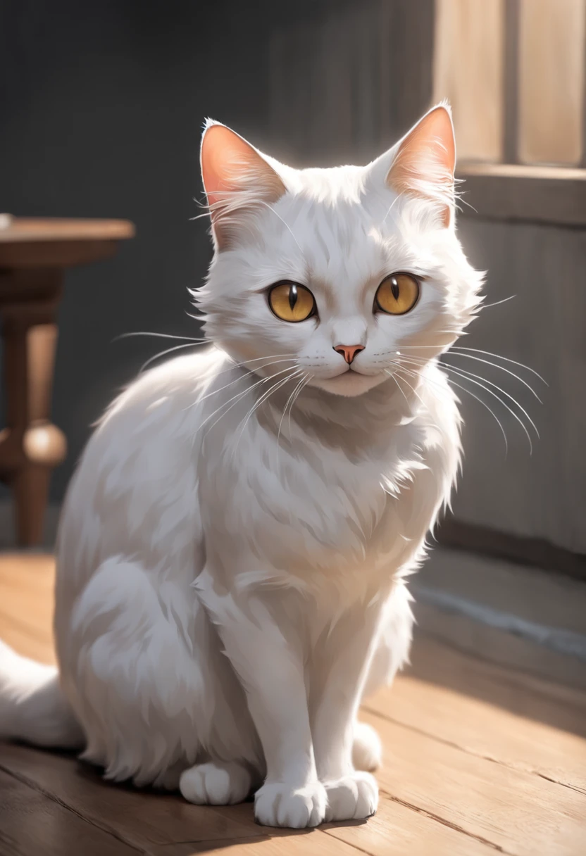 Generate an ultra-high-definition image by capturing a White cat in a chic, classic cat pose. Use advanced macro photography techniques to highlight the intricate details of the cat's coat, bigote, y ojos expresivos. Place the camera at the cat's eye level, creating an intimate connection between the viewer and the feline subject. Implemente una apertura amplia para lograr una profundidad de campo reducida, Allow the cat to stand out sharply against a gently blurred background. Improve lighting to emphasize the textures and contours of the cat's body, Uso de Soft, Diffused lighting to remove hard shadows and create a soft, Ambiente acogedor. Capture the cat in a relaxed but balanced position, mostrando su flexibilidad y elegancia. Experimenta con la captura del momento durante el movimiento natural, como estiramientos o aseo, to convey a sense of authenticity. Implement post-processing techniques to refine image clarity, contraste, y balance de color, asegurando que cada aspecto, desde los intrincados patrones del gato hasta su intensa mirada, se renderiza con un detalle impresionante. Finalmente, transmitir la serena belleza y la gracia innata del gato, Capture a fleeting moment that celebrates the unique essence of feline curiosity and poise.