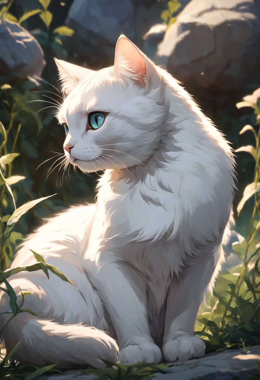 Generate an ultra-high-definition image by capturing a White cat in a chic, classic cat pose. Use advanced macro photography techniques to highlight the intricate details of the cat's coat, bigote, y ojos expresivos. Place the camera at the cat's eye level, creating an intimate connection between the viewer and the feline subject. Implemente una apertura amplia para lograr una profundidad de campo reducida, Allow the cat to stand out sharply against a gently blurred background. Improve lighting to emphasize the textures and contours of the cat's body, Uso de Soft, Diffused lighting to remove hard shadows and create a soft, Ambiente acogedor. Capture the cat in a relaxed but balanced position, mostrando su flexibilidad y elegancia. Experimenta con la captura del momento durante el movimiento natural, como estiramientos o aseo, to convey a sense of authenticity. Implement post-processing techniques to refine image clarity, contraste, y balance de color, asegurando que cada aspecto, desde los intrincados patrones del gato hasta su intensa mirada, se renderiza con un detalle impresionante. Finalmente, transmitir la serena belleza y la gracia innata del gato, Capture a fleeting moment that celebrates the unique essence of feline curiosity and poise.