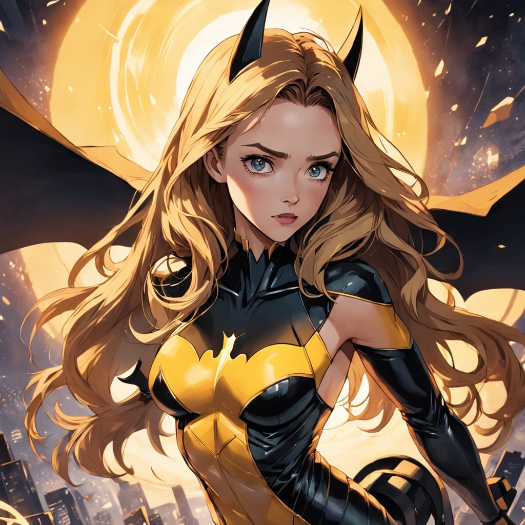 A captivating analog style raw portrait of a model (Jessica Alba or Amber Heard) as Batgirl, wearing an elegant and stylish Calvin Klein designed costume made of flimsy nylon. Batgirl or batwoman
