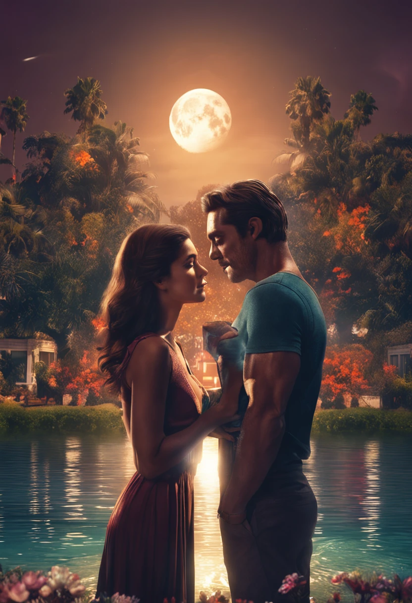 Moonlight shines in the capital/A tranquil garden/The woman leans on the man's chest/The two stared affectionately/Their heartbeats echoed in the silent night/The ancient capital bears witness to this love/Their union became a good story/Love makes their lives better/Their stories make people believe in the existence of true love masterpieces， best qualtiy， ultra - detailed， illustratio， 8k resolution concept art， Fantasyart， epic art， concept art wallpaper 4k， deep colour， natural  lightting