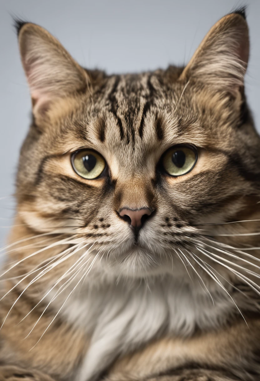 Generate an ultra-high-definition image by capturing a fat Tabby cat in a chic, classic cat pose. Use advanced macro photography techniques to highlight the intricate details of the cat's coat, bigote, y ojos expresivos. Place the camera at the cat's eye level, creating an intimate connection between the viewer and the feline subject. Implemente una apertura amplia para lograr una profundidad de campo reducida, Allow the cat to stand out sharply against a gently blurred background. Improve lighting to emphasize the textures and contours of the cat's body, Uso de Soft, Diffused lighting to remove hard shadows and create a soft, Ambiente acogedor. Capture the cat in a relaxed but balanced position, mostrando su flexibilidad y elegancia. Experimenta con la captura del momento durante el movimiento natural, como estiramientos o aseo, to convey a sense of authenticity. Implement post-processing techniques to refine image clarity, contraste, y balance de color, asegurando que cada aspecto, desde los intrincados patrones del gato hasta su intensa mirada, se renderiza con un detalle impresionante. Finalmente, transmitir la serena belleza y la gracia innata del gato, Capture a fleeting moment that celebrates the unique essence of feline curiosity and poise.