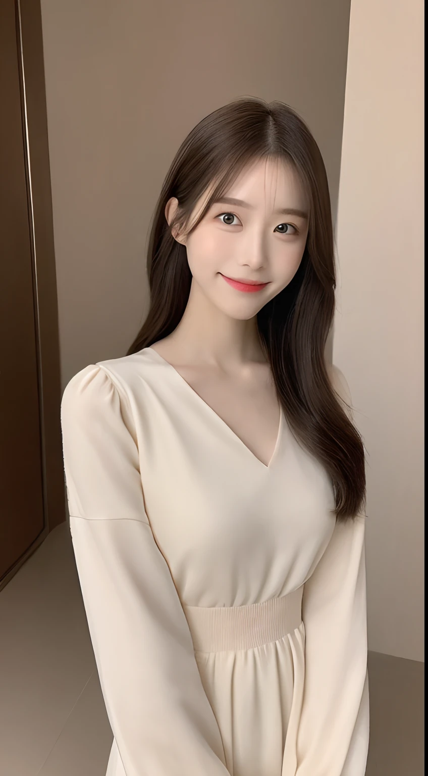 ((Best Quality, 8K, masutepiece: 1.3)), 1girl in, Slim Abs Beauty: 1.3, (Hairstyle Casual, ), Dress: 1.1, Super fine face, Delicate eyes, Double eyelids, Smile, Home，length hair