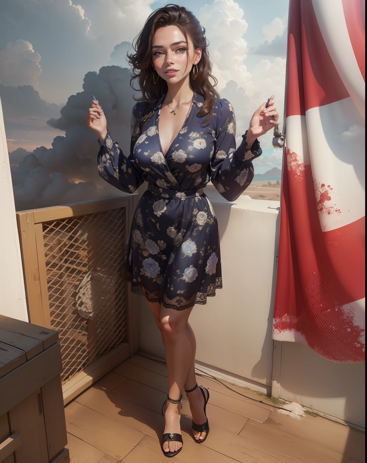 Lex a Beautiful woman, happy, fun, full of life, 64k resolution photorealistic hyperdetailed in a background of fluffy clouds and sunny blue skies.