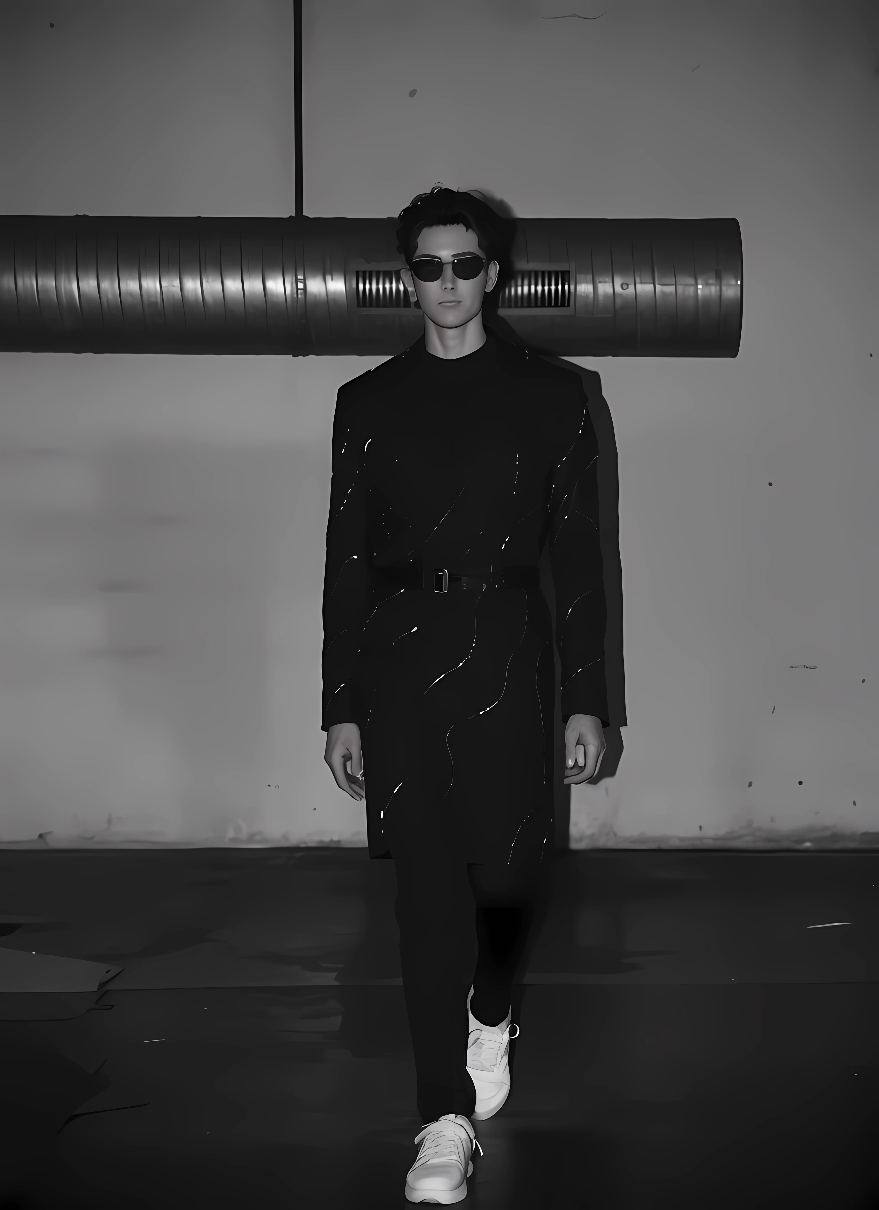 Transform the person as if you were parading on a catwalk do not edit or move the person only in the background of the image Keep the person and change the floor to a catwalk Put people around the person