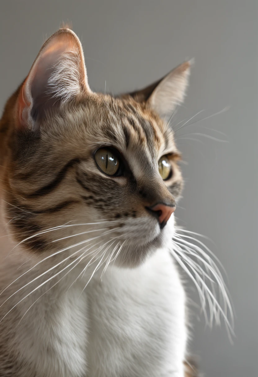 Generate an ultra-high-definition image by capturing a Tabby cat in a chic, classic cat pose. Use advanced macro photography techniques to highlight the intricate details of the cat's coat, bigote, y ojos expresivos. Place the camera at the cat's eye level, creating an intimate connection between the viewer and the feline subject. Implemente una apertura amplia para lograr una profundidad de campo reducida, Allow the cat to stand out sharply against a gently blurred background. Improve lighting to emphasize the textures and contours of the cat's body, Uso de Soft, Diffused lighting to remove hard shadows and create a soft, Ambiente acogedor. Capture the cat in a relaxed but balanced position, mostrando su flexibilidad y elegancia. Experimenta con la captura del momento durante el movimiento natural, como estiramientos o aseo, to convey a sense of authenticity. Implement post-processing techniques to refine image clarity, contraste, y balance de color, asegurando que cada aspecto, desde los intrincados patrones del gato hasta su intensa mirada, se renderiza con un detalle impresionante. Finalmente, transmitir la serena belleza y la gracia innata del gato, Capture a fleeting moment that celebrates the unique essence of feline curiosity and poise.