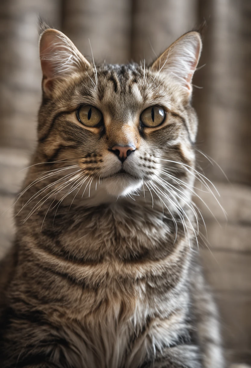 Generate an ultra-high-definition image by capturing a Tabby cat in a chic, classic cat pose. Use advanced macro photography techniques to highlight the intricate details of the cat's coat, bigote, y ojos expresivos. Place the camera at the cat's eye level, creating an intimate connection between the viewer and the feline subject. Implemente una apertura amplia para lograr una profundidad de campo reducida, Allow the cat to stand out sharply against a gently blurred background. Improve lighting to emphasize the textures and contours of the cat's body, Uso de Soft, Diffused lighting to remove hard shadows and create a soft, Ambiente acogedor. Capture the cat in a relaxed but balanced position, mostrando su flexibilidad y elegancia. Experimenta con la captura del momento durante el movimiento natural, como estiramientos o aseo, to convey a sense of authenticity. Implement post-processing techniques to refine image clarity, contraste, y balance de color, asegurando que cada aspecto, desde los intrincados patrones del gato hasta su intensa mirada, se renderiza con un detalle impresionante. Finalmente, transmitir la serena belleza y la gracia innata del gato, Capture a fleeting moment that celebrates the unique essence of feline curiosity and poise.