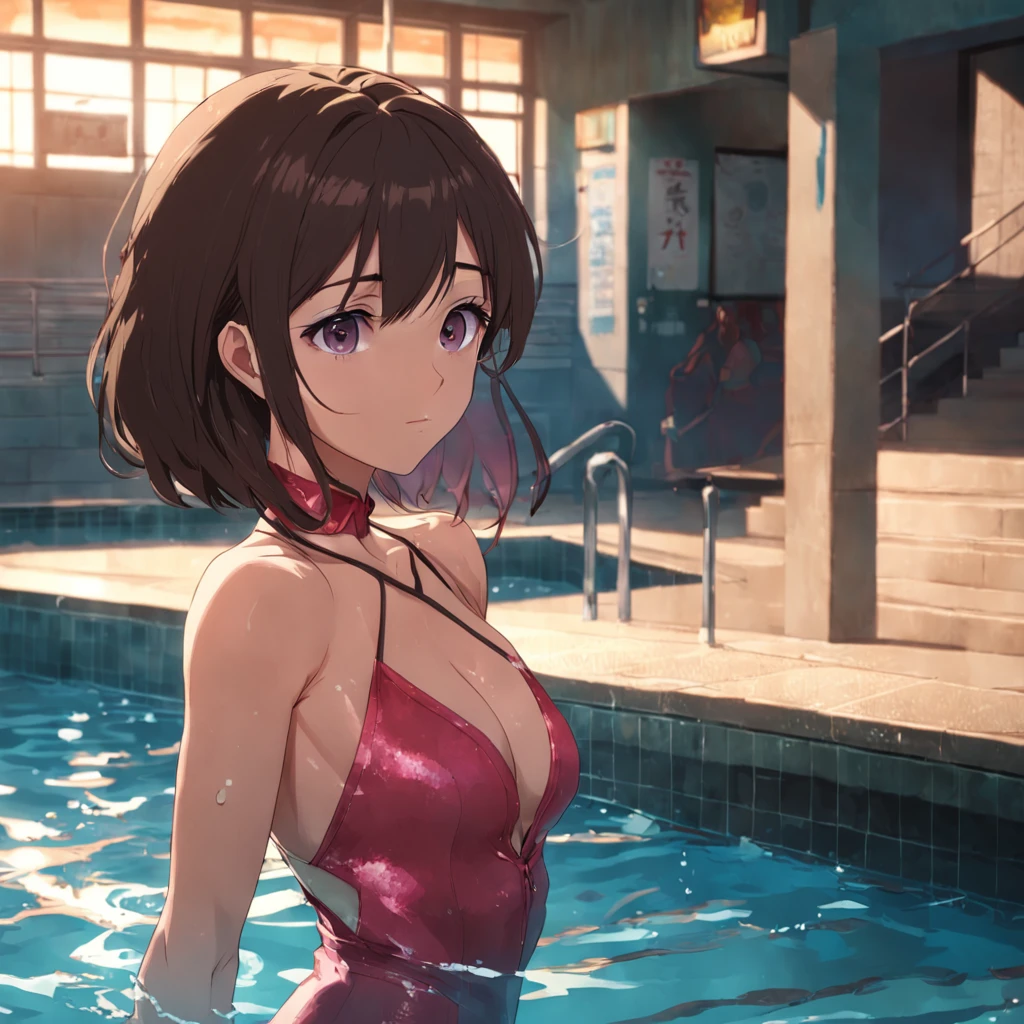 photo of an attractive teacher bombshell going to the pool by buriki