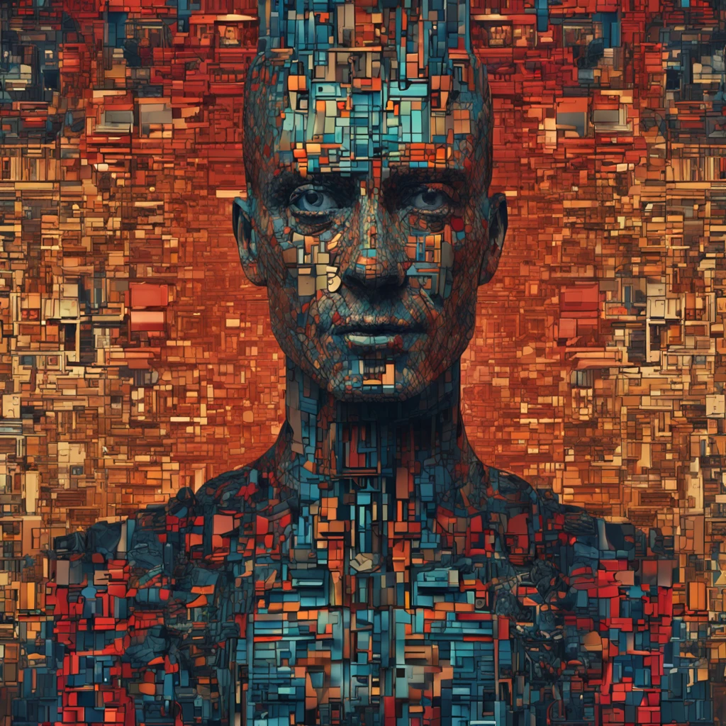 robot & men 2 beta 1 3 3 0, in the style of illusory wallpaper portraits, colorful realism, modular, intense close-ups, dark gold and red, uhd image, mosaic-inspired realism --ar 71:118 --s 750 --niji 5