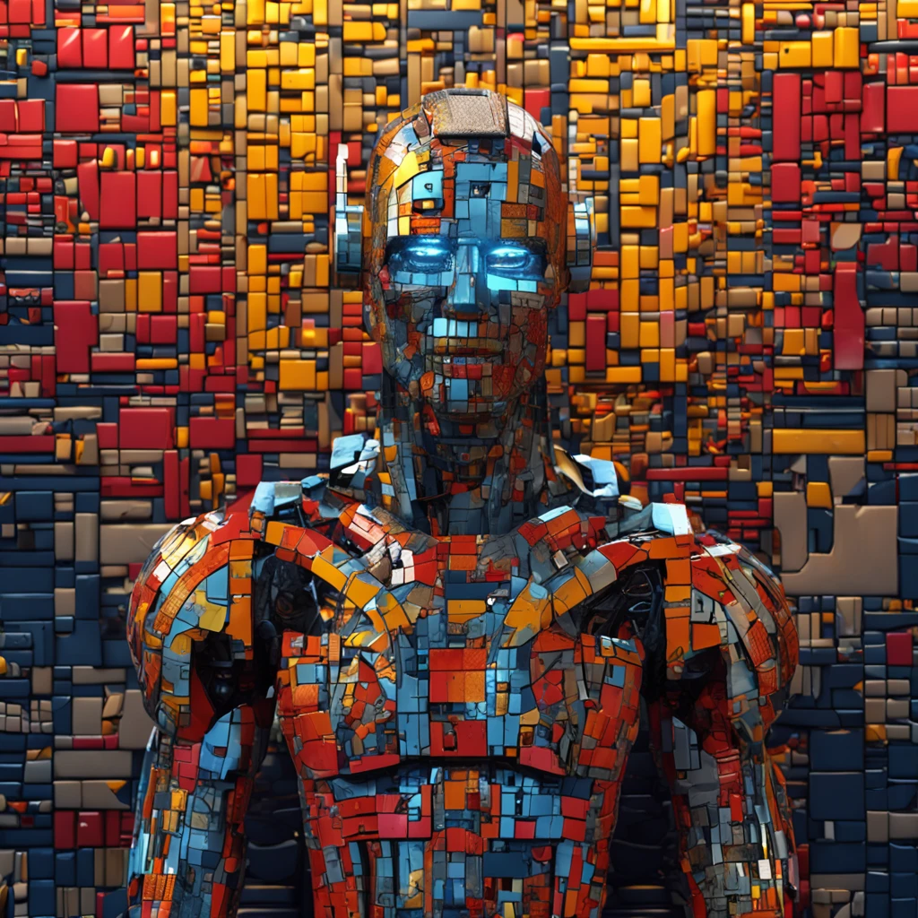 robot & men 2 beta 1 3 3 0, in the style of illusory wallpaper portraits, colorful realism, modular, intense close-ups, dark gold and red, uhd image, mosaic-inspired realism --ar 71:118 --s 750 --niji 5