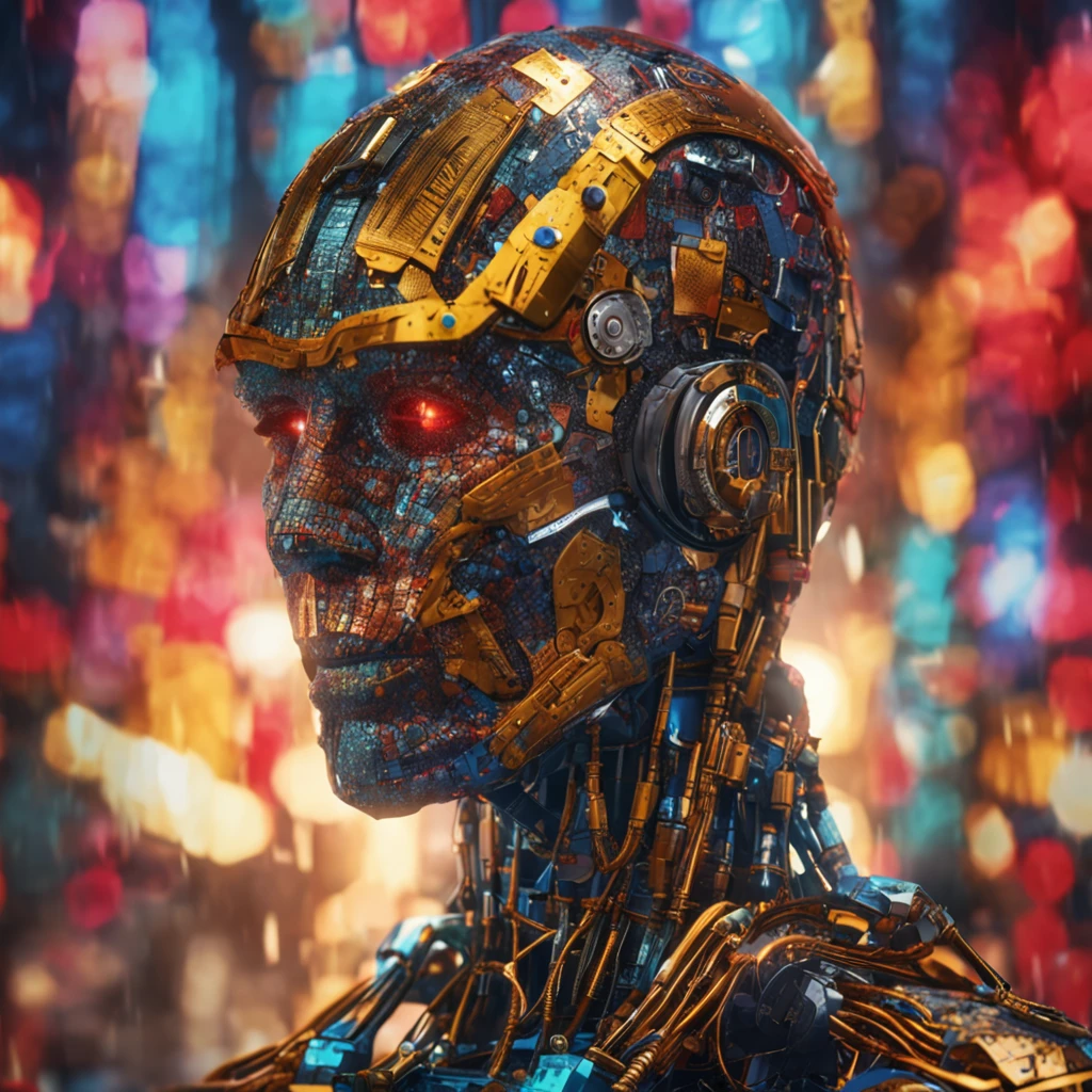 robot & men 2 beta 1 3 3 0, in the style of illusory wallpaper portraits, colorful realism, modular, intense close-ups, dark gold and red, uhd image, mosaic-inspired realism --ar 71:118 --s 750 --niji 5