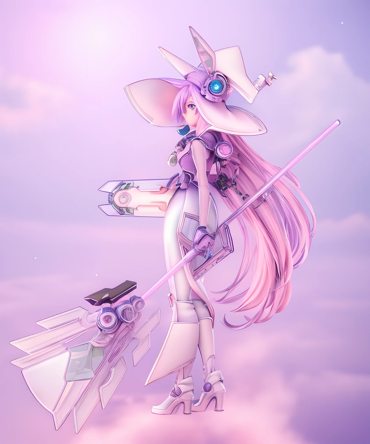 Anime mechanical witch close-up, Cute anime mechanical witch, Anime style. 8K, Beautiful anime mechanical witch, Very beautiful anime mechanical witch, anime styled 3d, Realistic anime 3 D style, made with anime painter studio, Stylized anime, Anime girl with light pink-purple hair, Anime girl with gradient hair, ,Anime Mechanical Witch, A cold 3D anime girl rendering，closeup of face，Delicate face，pastel pink，lilac colors