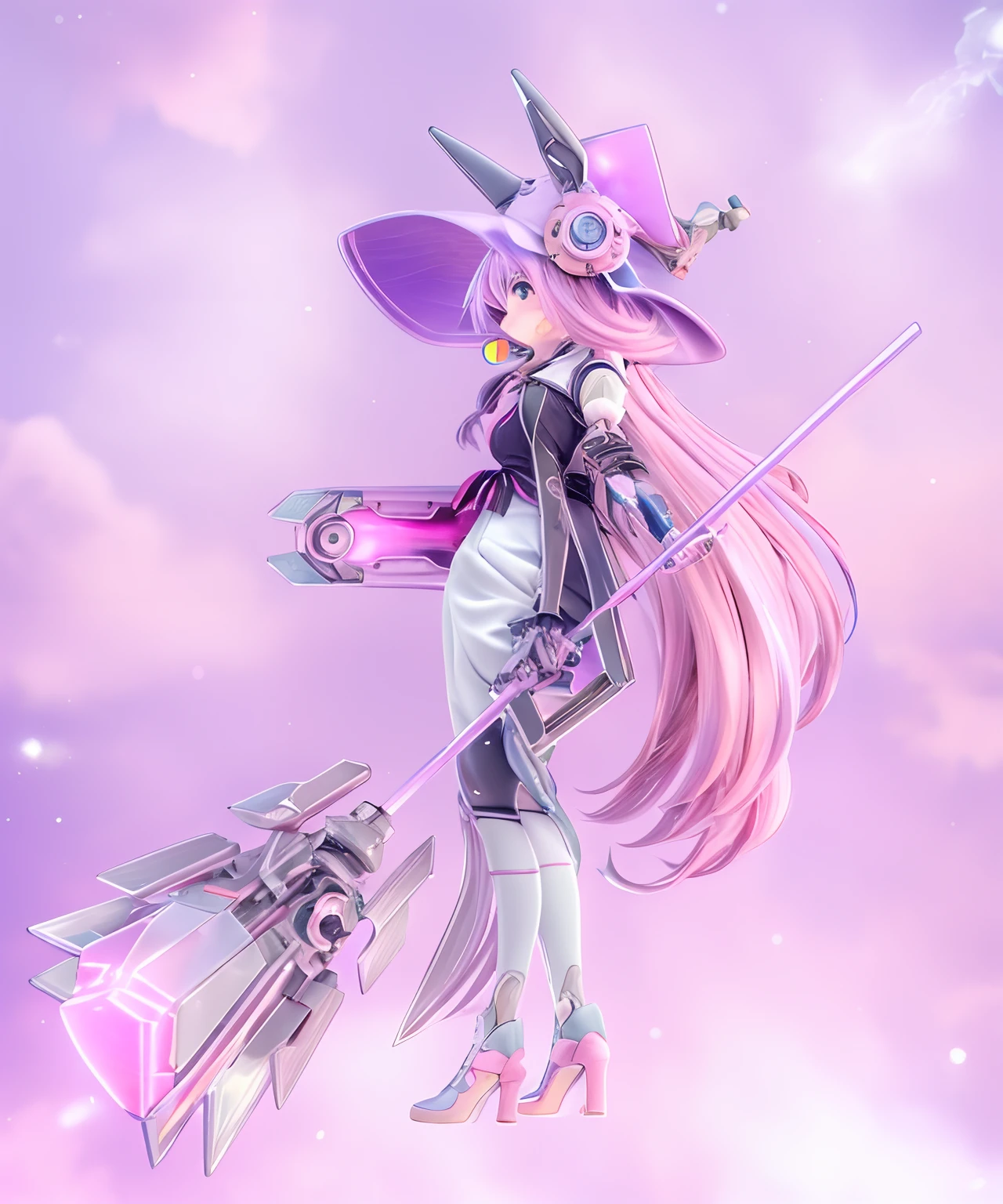 Anime mechanical witch close-up, Cute anime mechanical witch, Anime style. 8K, Beautiful anime mechanical witch, Very beautiful anime mechanical witch, anime styled 3d, Realistic anime 3 D style, made with anime painter studio, Stylized anime, Anime girl with light pink-purple hair, Anime girl with gradient hair, ,Anime Mechanical Witch, A cold 3D anime girl rendering，closeup of face，Delicate face，pastel pink，lilac colors