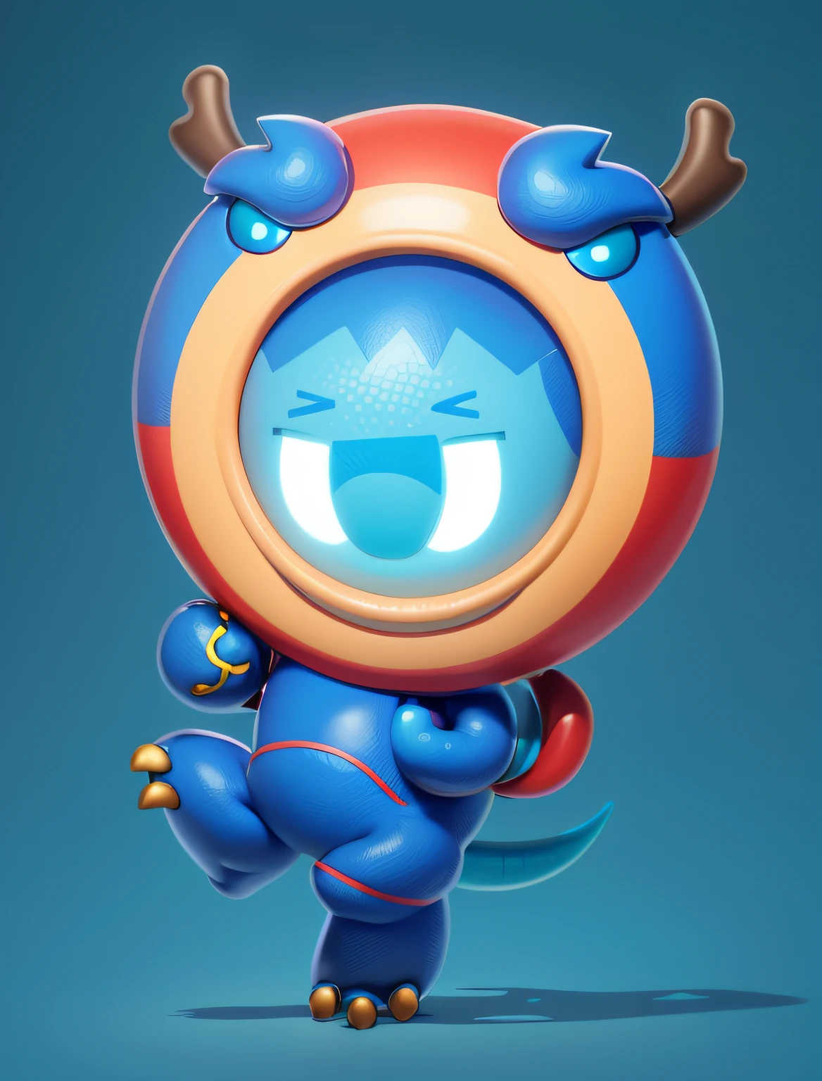 A cartoon character of a boy with horns dressed in blue, full body mascot, japanese mascot, a cute little blue dragon, cute monster character design, Dragon! Man, (Monster), cute monster, this character has cryokinesis, chibi monster girl, cute character, toonix character, monster design, monster character design, as an anthropomorphic dragon, mascot illustrations