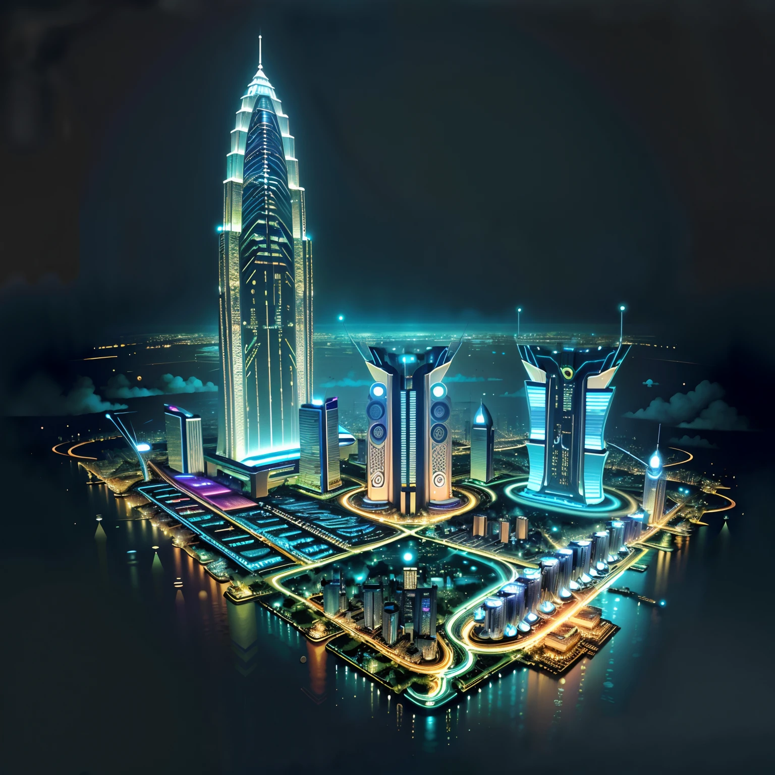"CircuitBoardAI Malaysia futuristic digital cityscape in the year 2030+"