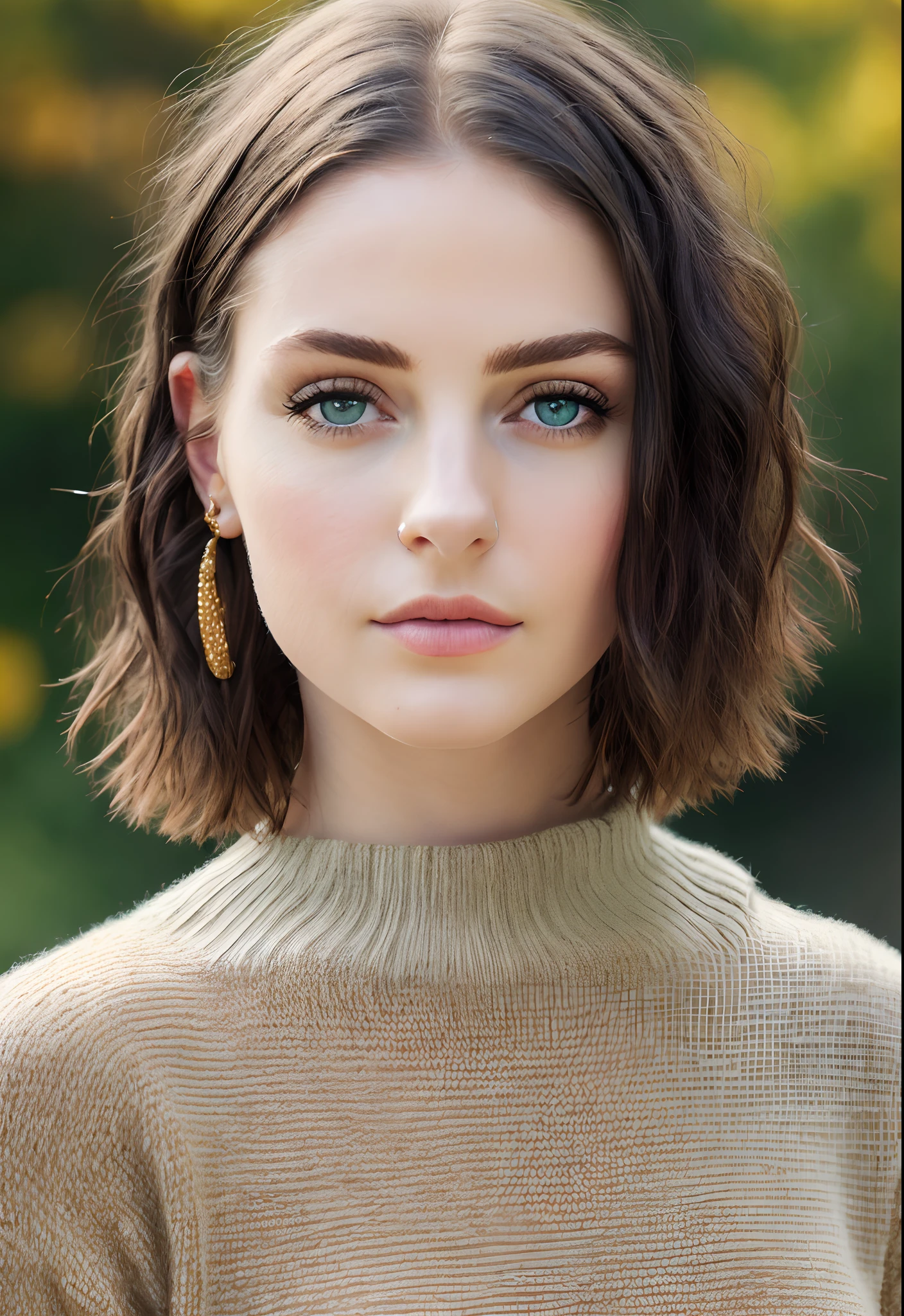 (masterpiece:1.3), (8k, photorealistic, RAW photo, best quality: 1.4), (1girl), beautiful face, (realistic face), (black hair, short hair:1.3), beautiful hairstyle, realistic eyes, beautiful detailed eyes, (realistic skin), beautiful skin, (sweater), absurdres, attractive, ultra high res, ultra realistic, highly detailed, golden ratio