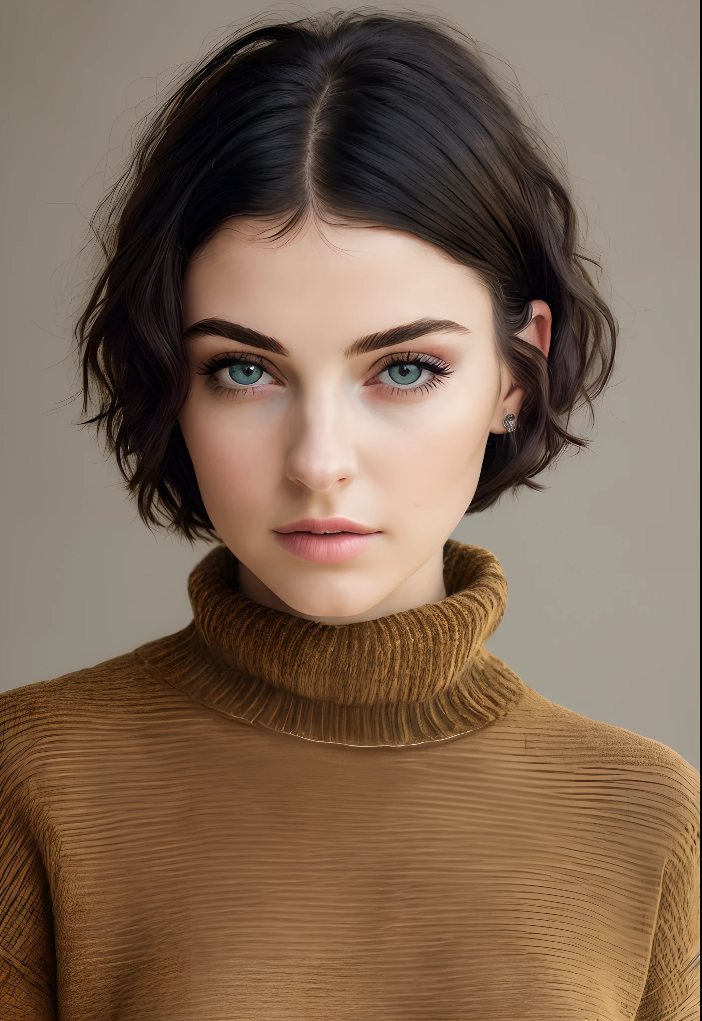 (masterpiece:1.3), (8k, photorealistic, RAW photo, best quality: 1.4), (1girl), beautiful face, (realistic face), (black hair, short hair:1.3), beautiful hairstyle, realistic eyes, beautiful detailed eyes, (realistic skin), beautiful skin, (sweater), absurdres, attractive, ultra high res, ultra realistic, highly detailed, golden ratio
