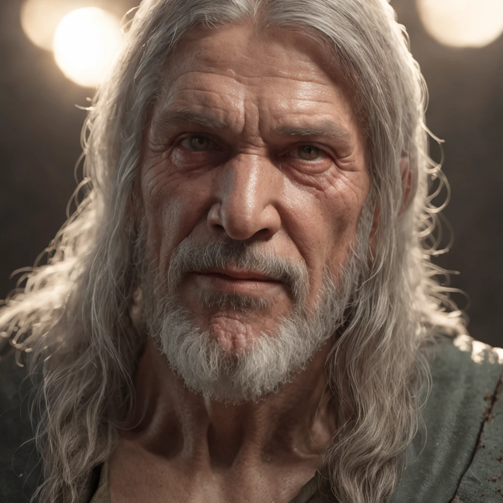 (Professional 3D rendering:1.3) de (Realistic:1.3) foto de arte mais bonita do mundo,soft features, shining old male heroes, ((Epic hero rough fantasy old man in hood angry look long hair short beard and fierce expression in dynamic pose, fantastic location, majestoso ambiente desordenado)), corpo inteiro 8k unidade render, action shot, poros da pele, very dark lighting, sombreamento pesado, circunstanciado, rosto detalhado, (Vibrando, Fotografia realista, Realistic, Dramatic, Escuro, foco nítido, 8k), (Roupas de couro velhas danificadas pelo mau tempo:1.4), ((((Use peles)))), (intrincado:1.4), decadente, (altamente detalhado:1.4), Pintura digital, rendering by octane, art stations, conceito-arte, liso, foco nítido, illustration, germe da arte, (Loish:0.23), Wlop Ilya Kuvshinov, e greg rutkowski e alphonse mucha gracias, (global ilumination, studiolight, light volumetric), chuva forte, floating particles, patife, fantasia, Nosso, Corpo inteiroesbiano, ((Fundo escuro e antigo da cidade:1.3)),CGSesociedade,art stations